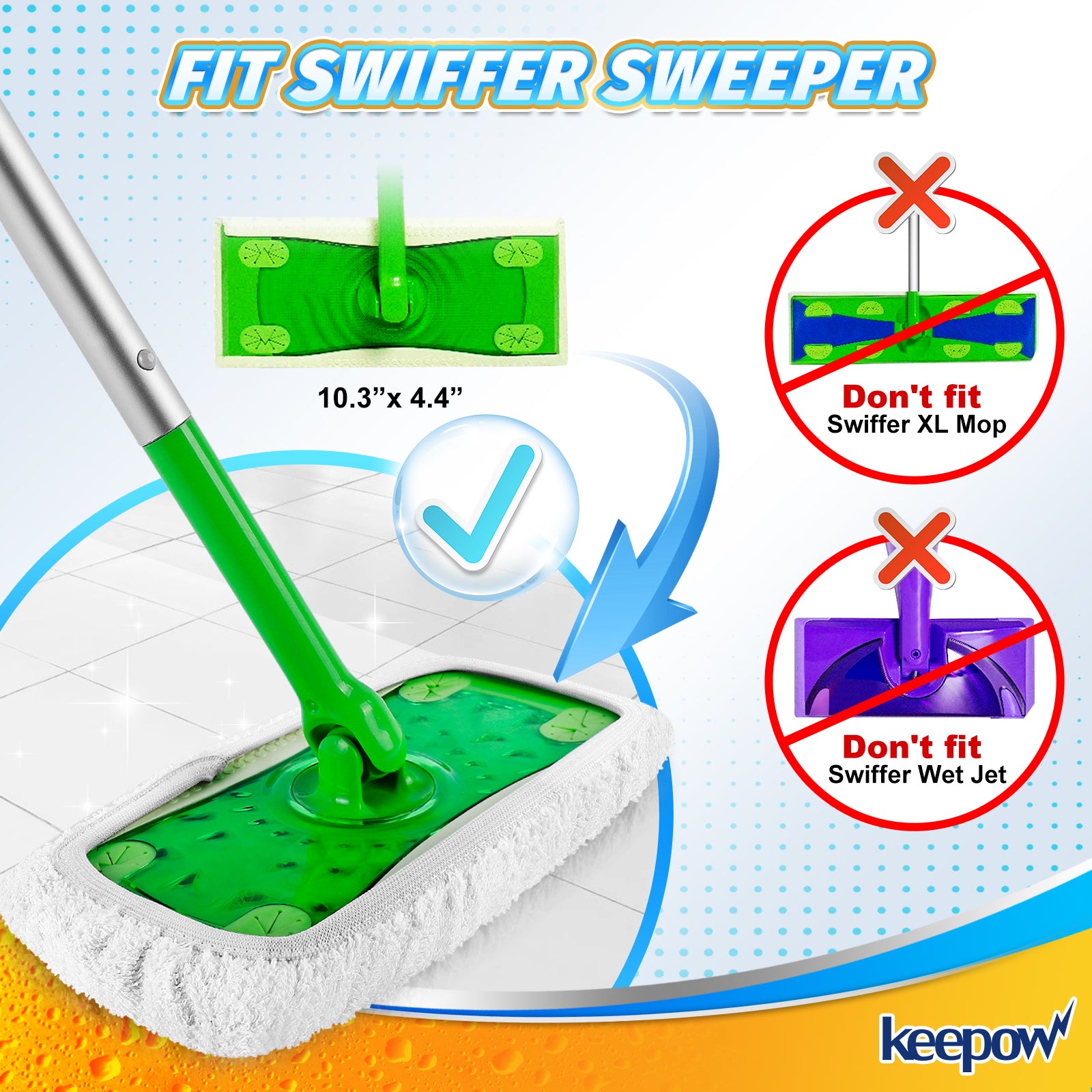 KEEPOW 5701M Reusable Pads for All 10-12 Inches Flat Mop 4 Pcs