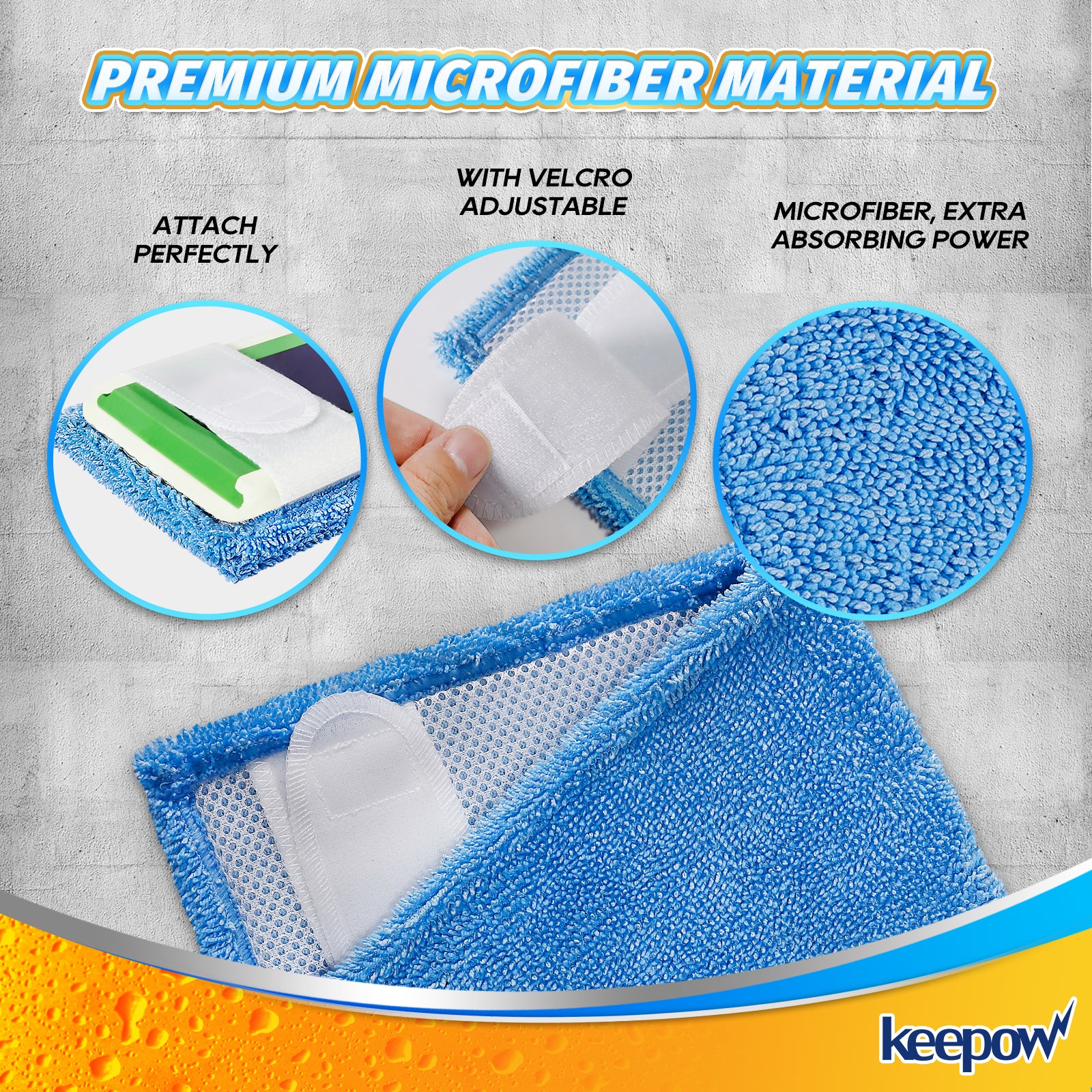 KEEPOW 5702M Blue Reusable Pads for All 17*5 Inches Flat Mop 4 Pcs