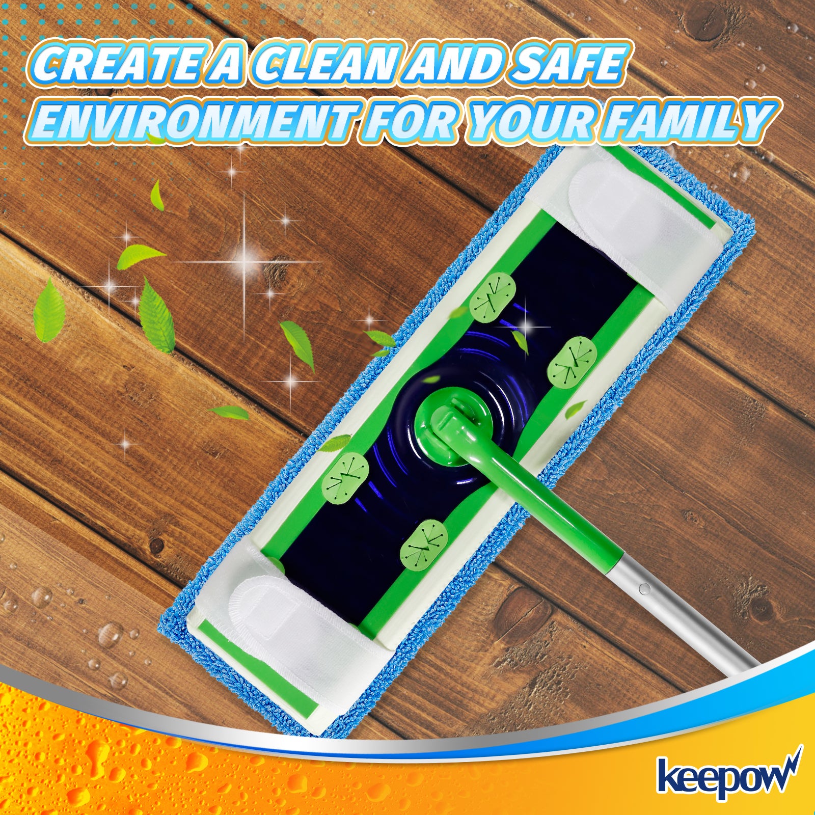 KEEPOW 5702M Blue Reusable Pads for All 17*5 Inches Flat Mop 4 Pcs