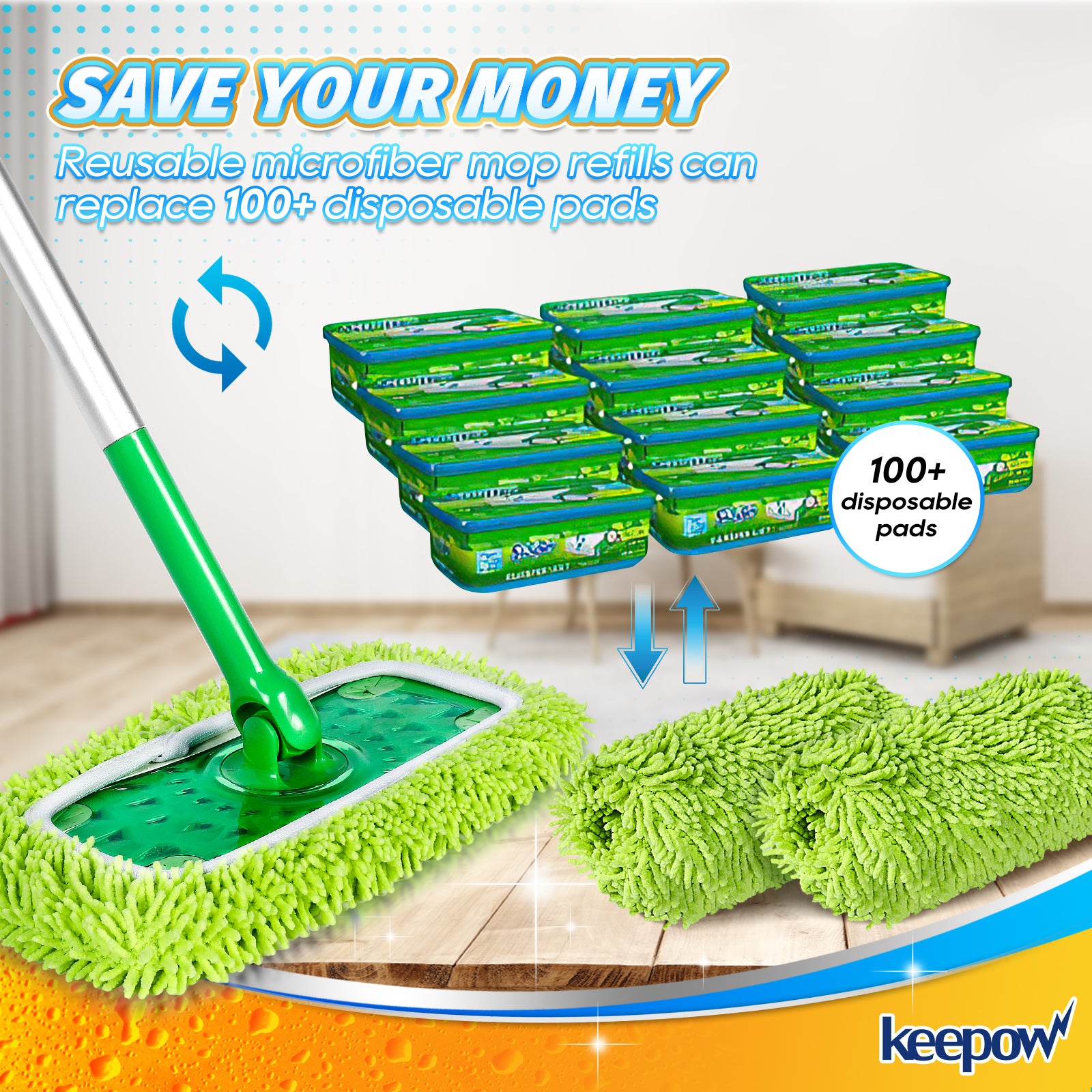 Keepow Washable Microfiber Mop Pads for Swiffer