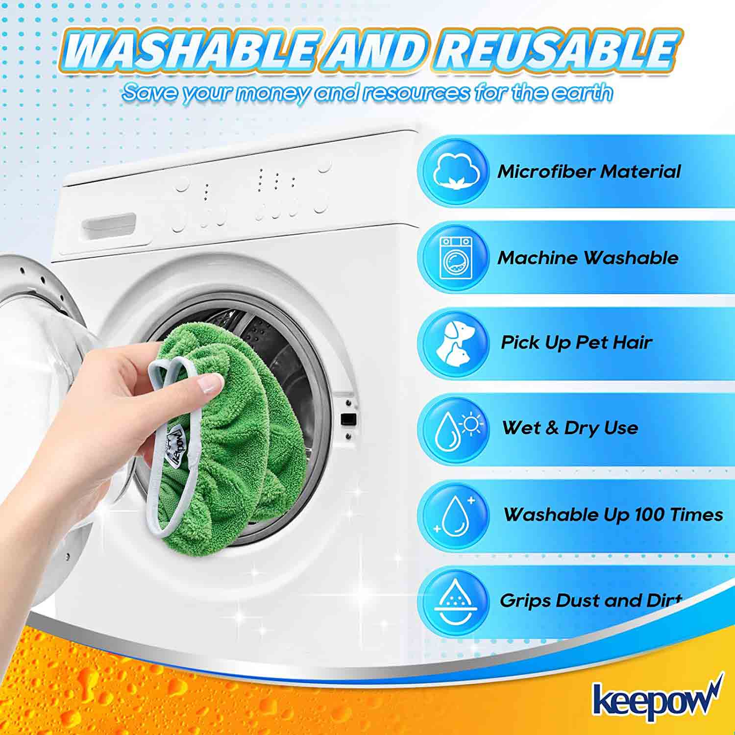 KEEPOW Reusable Wet Pads Refills Compatible with Swiffer Sweeper Mop