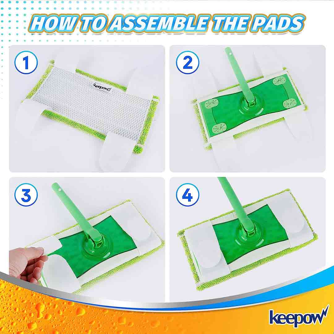 KEEPOW 5701M 4 Pcs Green Reusable Pads for All 10-12 Inch Flat Mop