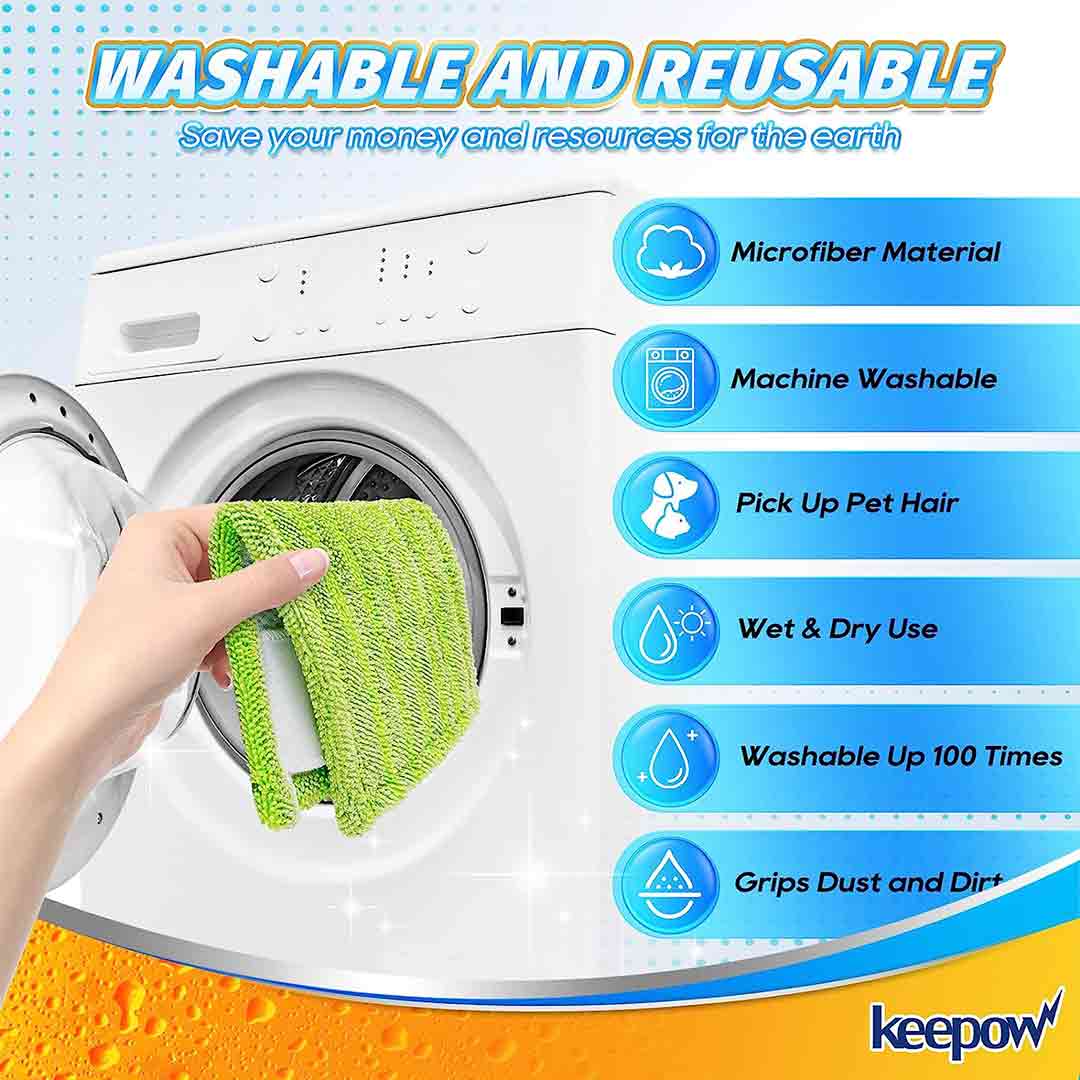 KEEPOW 5701M 4 Pcs Green Reusable Pads for All 10-12 Inch Flat Mop