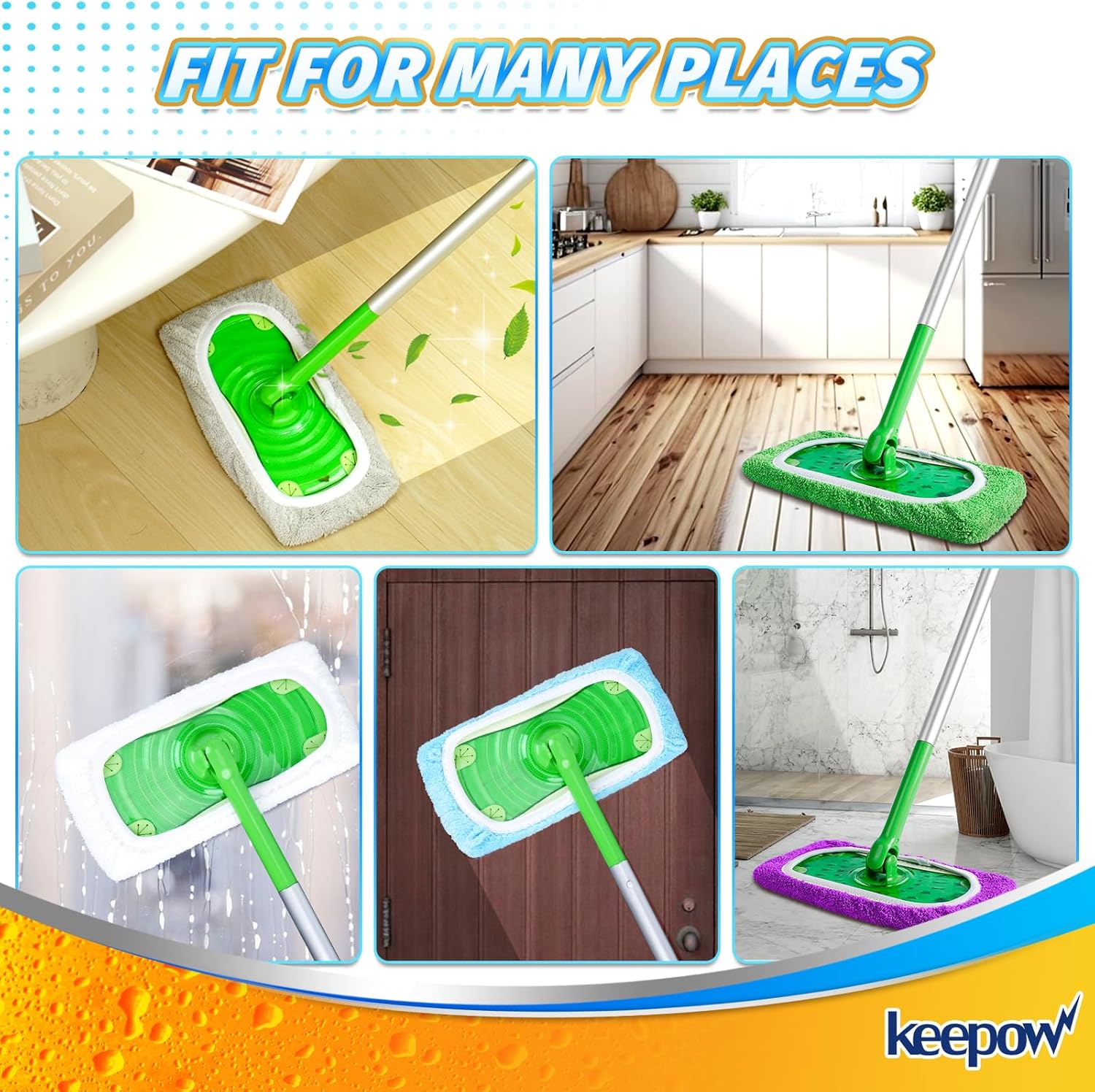KEEPOW Green Cotton Pads for All 10-12 Inches Flat Mop 10 Mix Color