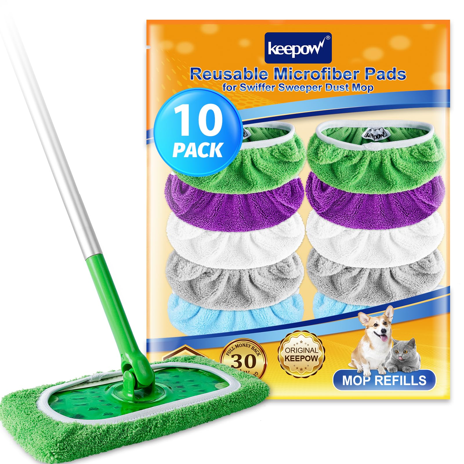 KEEPOW Green Cotton Pads for All 10-12 Inches Flat Mop 10 Mix Color