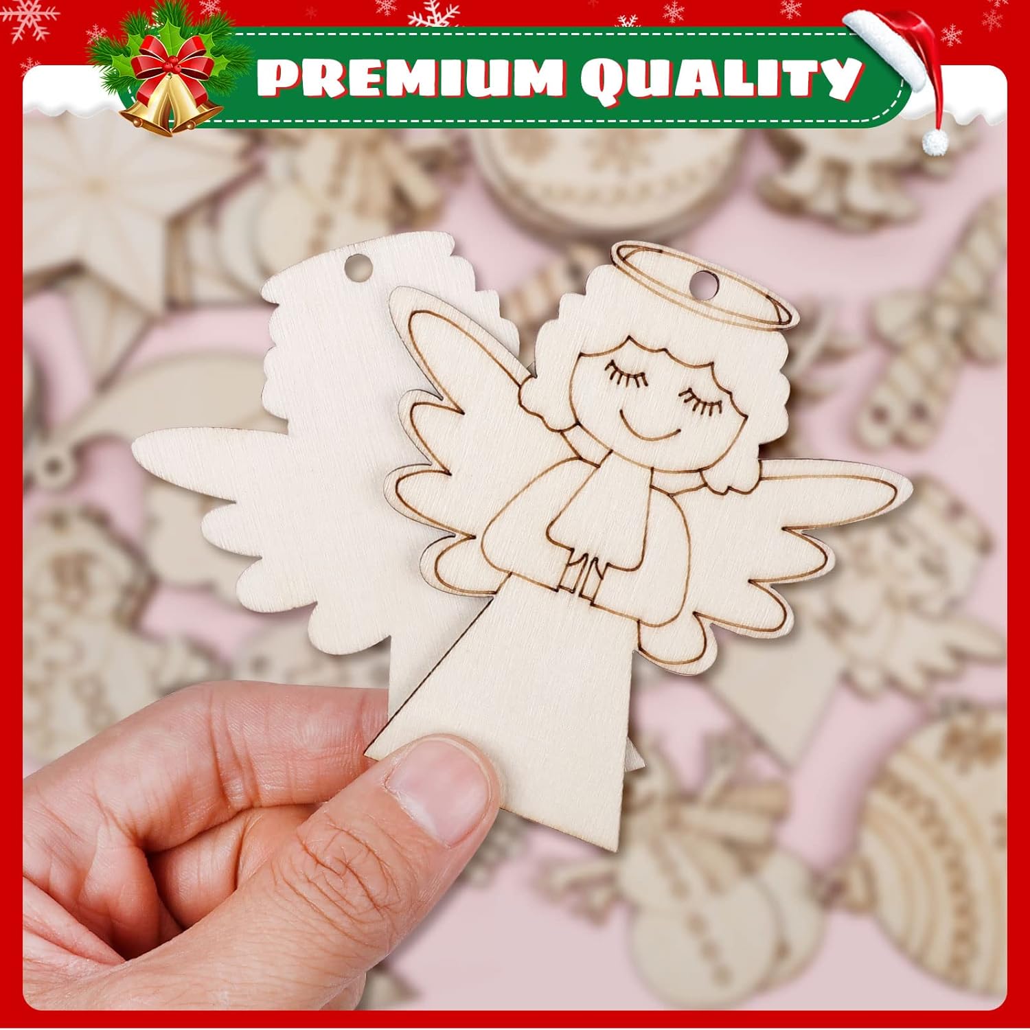 Christmas Crafts for Kids Unfinished Wooden Slices for Holiday Hanging Decorations 10Style 80Pcs