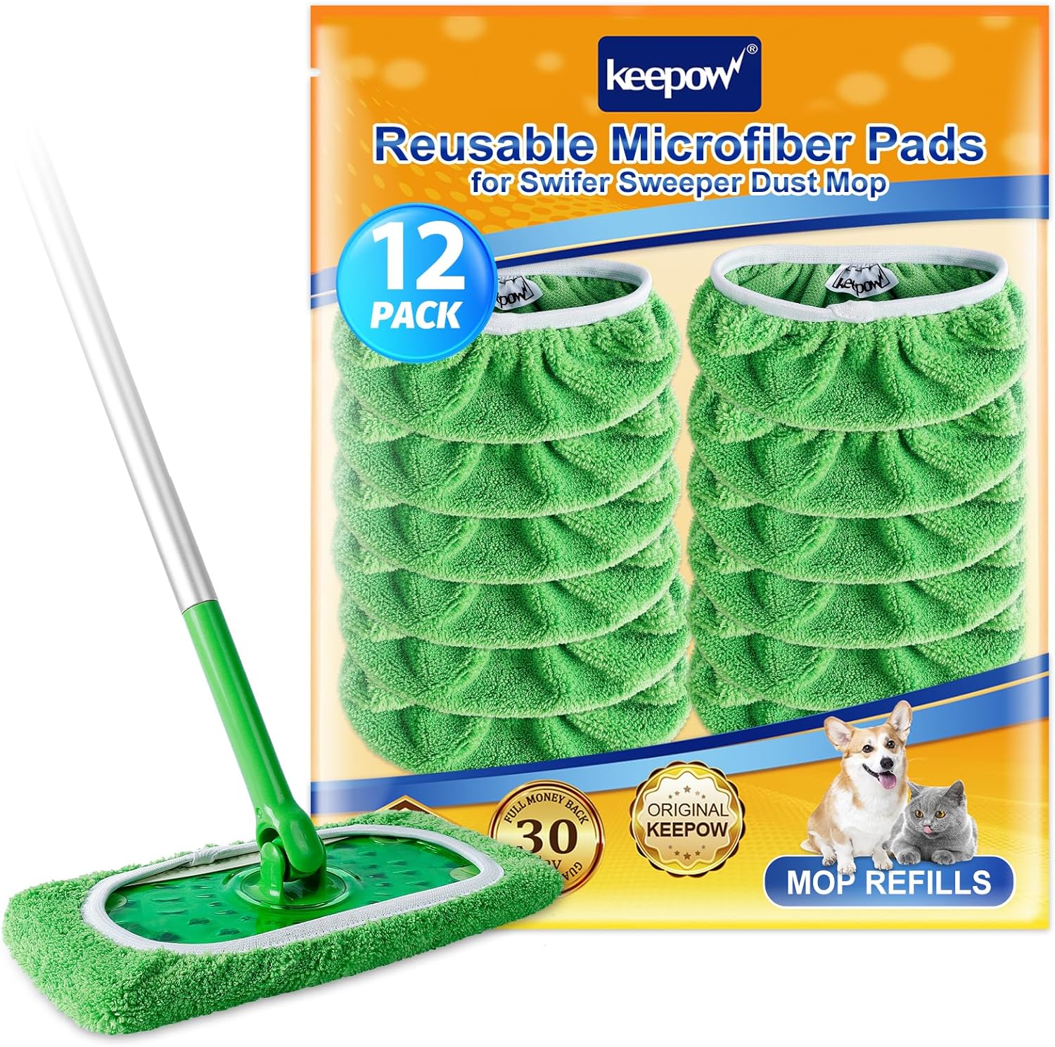 KEEPOW 5701M Green Cotton Pads for All 10-12 Inches Flat Mop 12 Pcs
