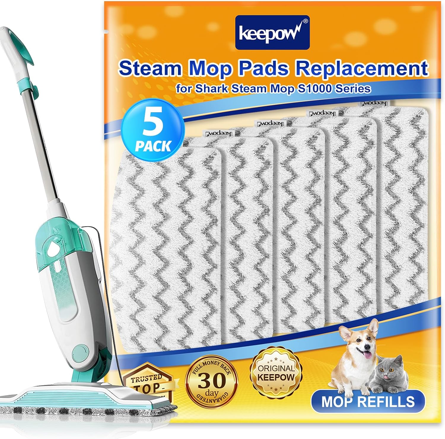 KEEPOW 5322M Steam Mop Pads Replacement for Shark 5 Pcs