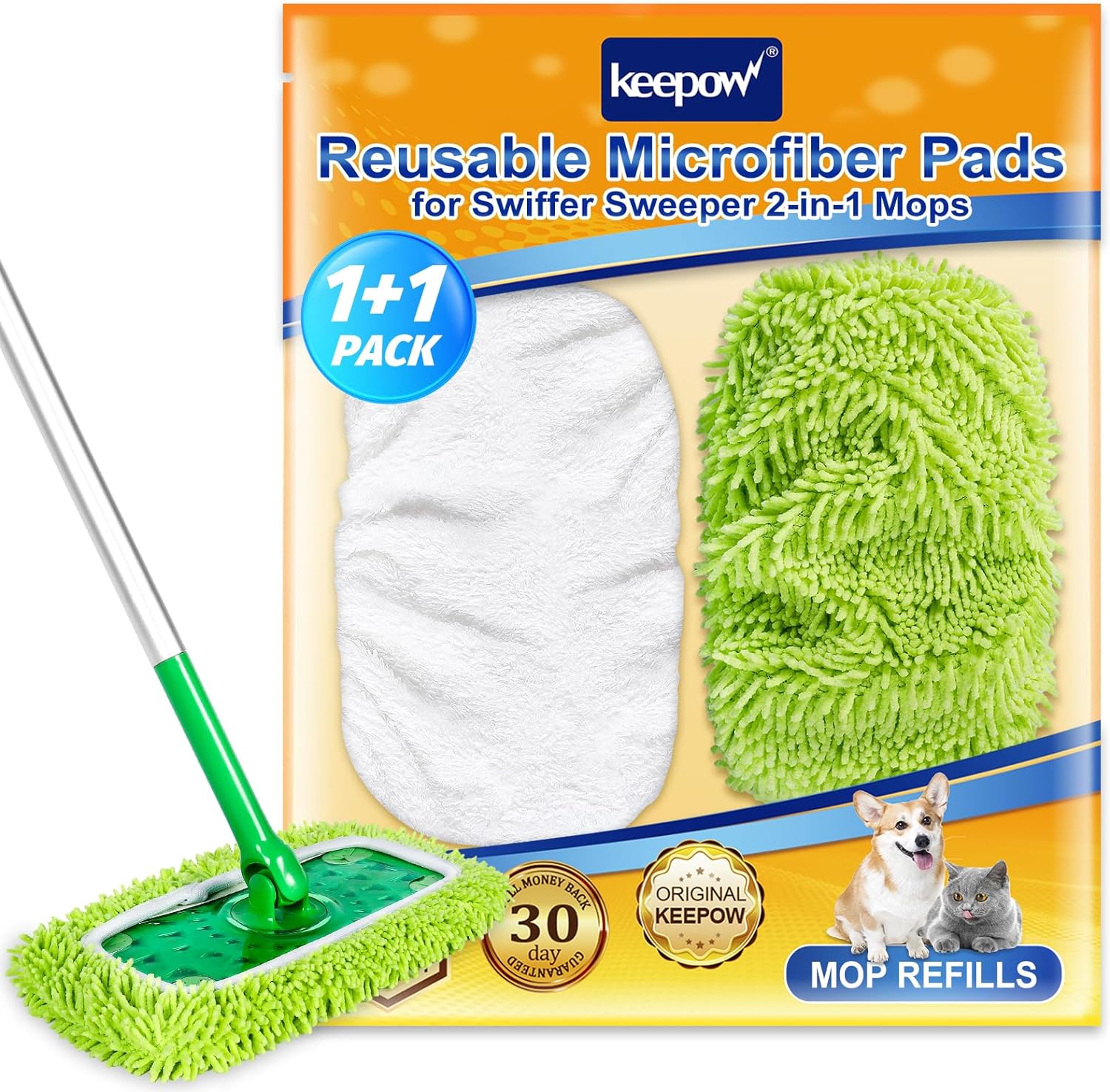 KEEPOW 5701M Reusable Wet Pads Refills Washable Microfiber Wet Mopping Cloths, 2 Pack (Mop is Not Included)