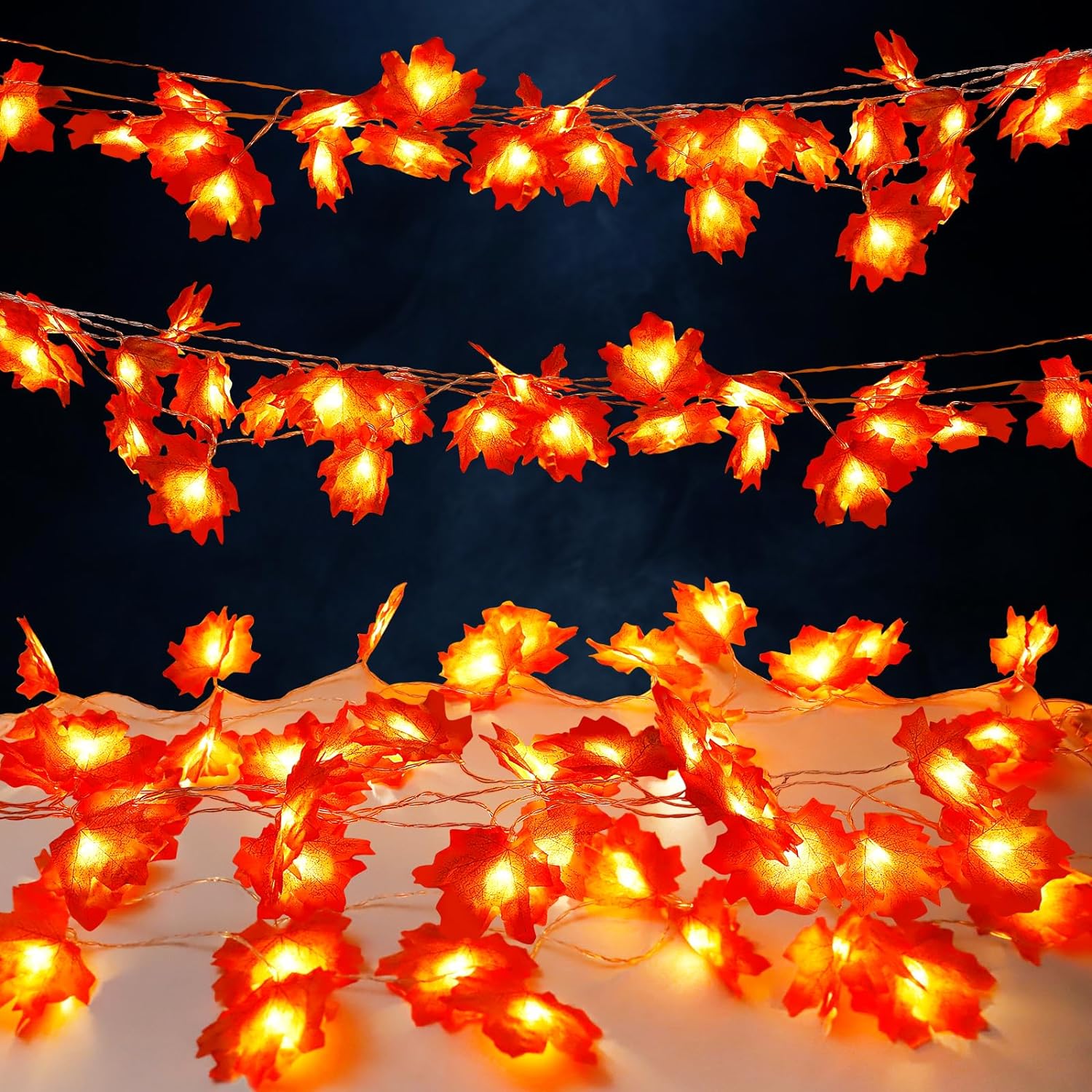 Thanksgiving String Lights 20FT 40LED Maple Leaf Garland with String Lights Battery Operated