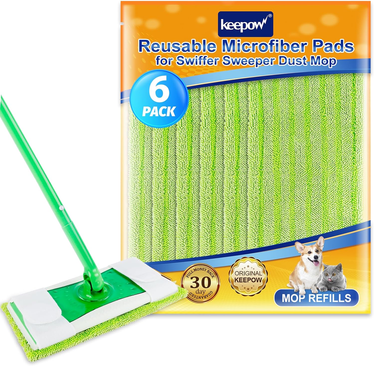 KEEPOW 5701M Green Pads for All 10-12 Inches Flat Mop 6 Pcs