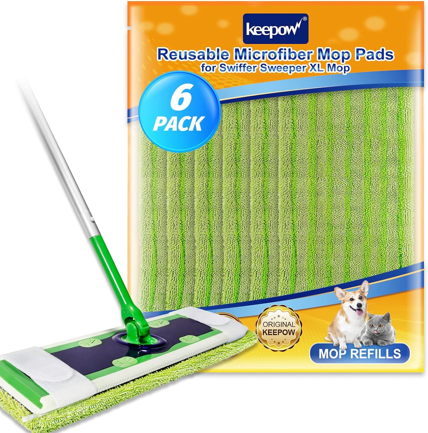 KEEPOW 5702M Reusable Swiffer XL Dry Sweeping Cloths - Compatible with Swiffer XL Mop, 6-Pack