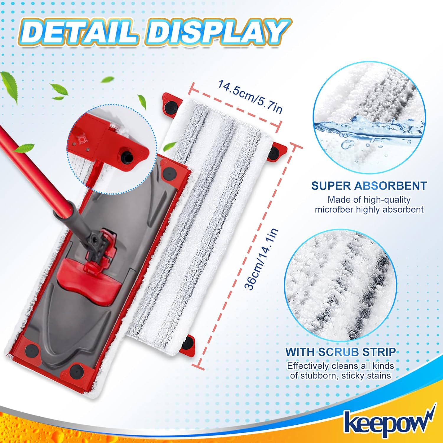 KEEPOW 6402M Mop Head Replacements for Ultramax 1-2 Spray Mop Refill, Microfibre Flat Floor Spray Mop 4 PCS