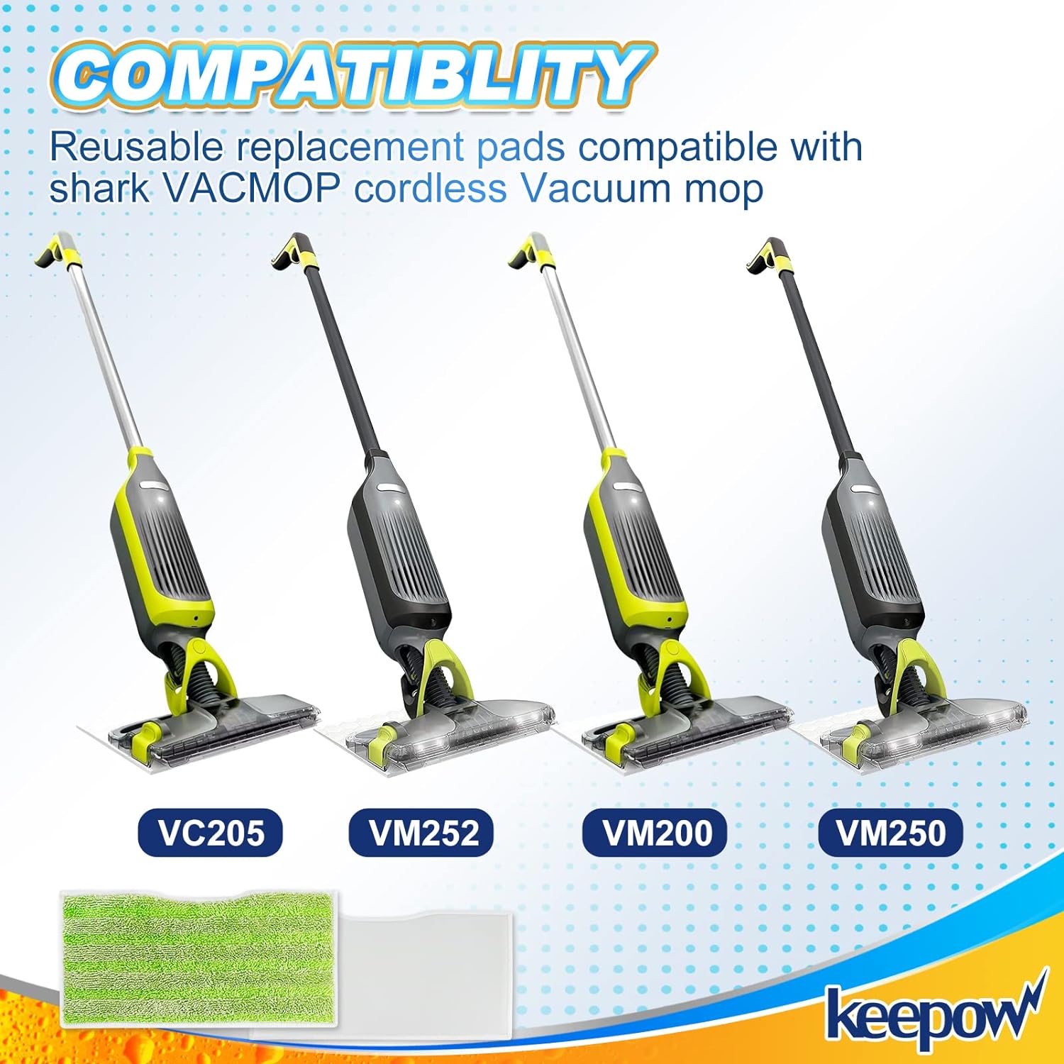 KEEPOW 5336M Reusable Vacmop Replacement Pads 6 Pcs  For Shark