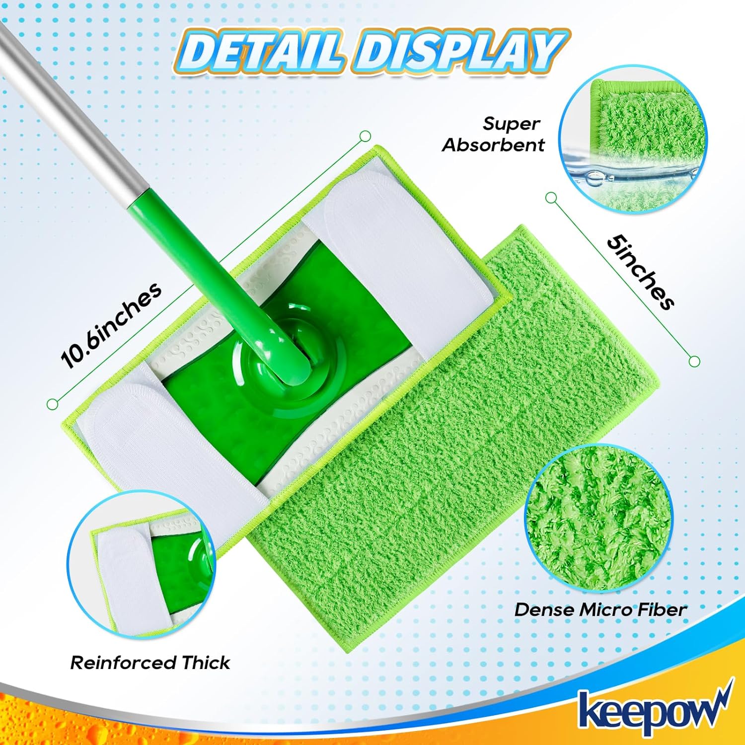 KEEPOW 5701M Dry Sweeping Cloths for Swiffer Sweeper, Reusable Microfiber Mop Pads Refills 2-Pack