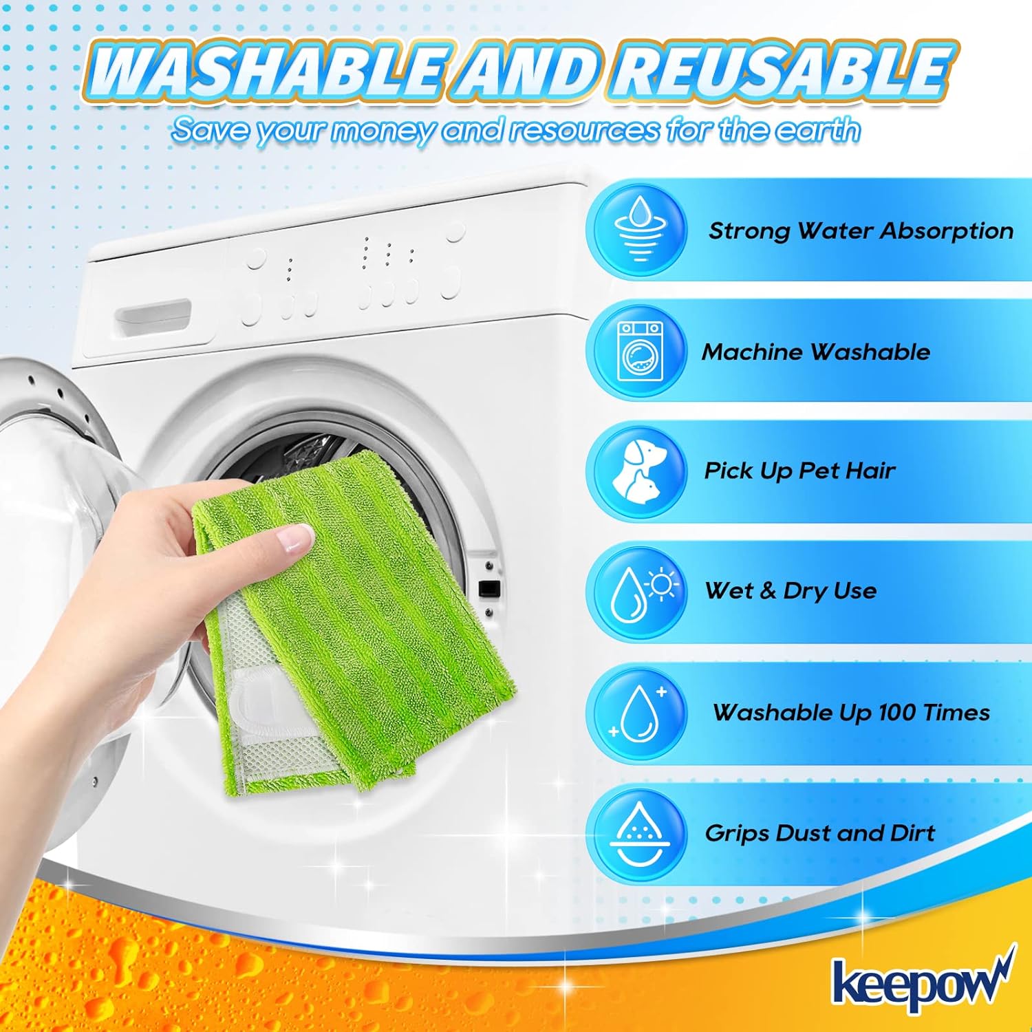 KEEPOW 5702M Reusable Swiffer XL Dry Sweeping Cloths - Compatible with Swiffer XL Mop, 6-Pack