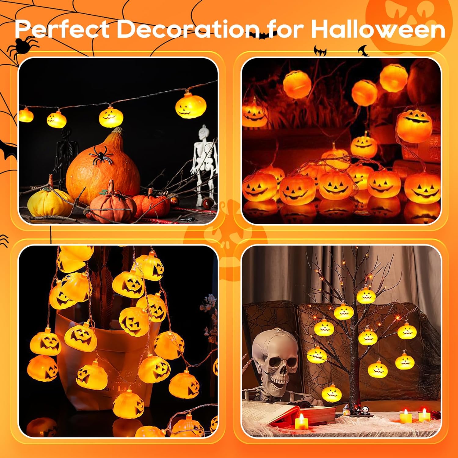 Thanksgiving Pumpkin String Lights 9.8FT 20LED Halloween Decorations Lights Battery Operated