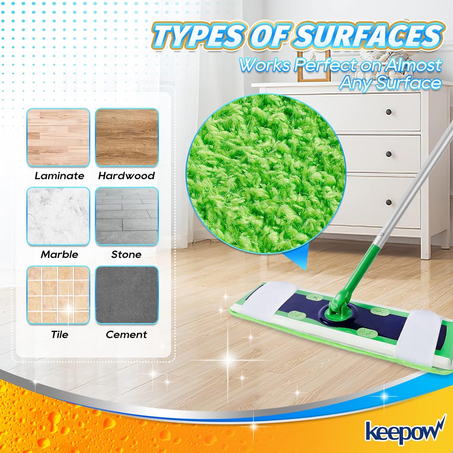KEEPOW 5702M Microfiber Pads for All 17*5 Inches Flat Mop 4 Pcs