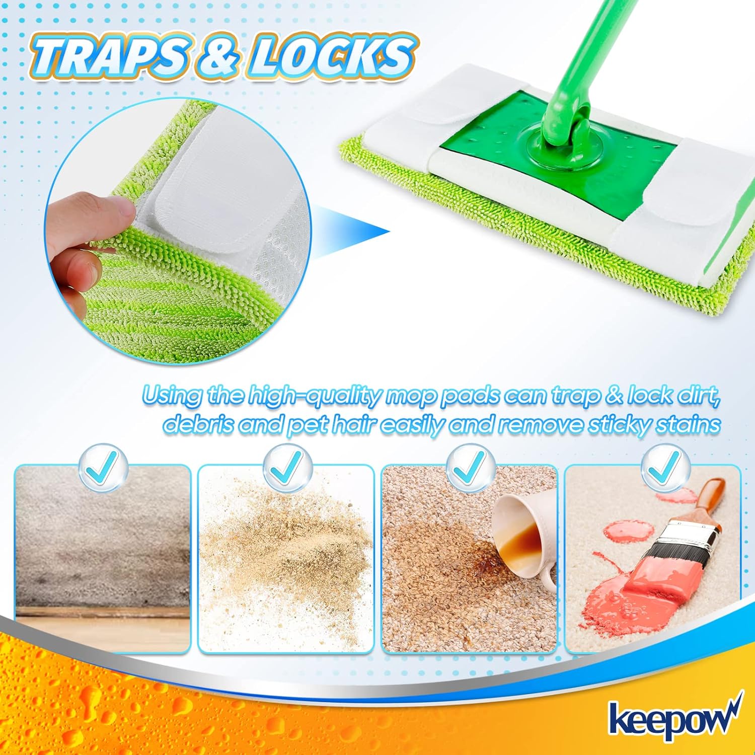 KEEPOW 5701M Juego de 6 paños de repuesto para mopa Swiffer Sweeper, microfibra sostenible para mopa de suelo, pulverizador, fregona limpiadora, lavable y reutilizable, color verde