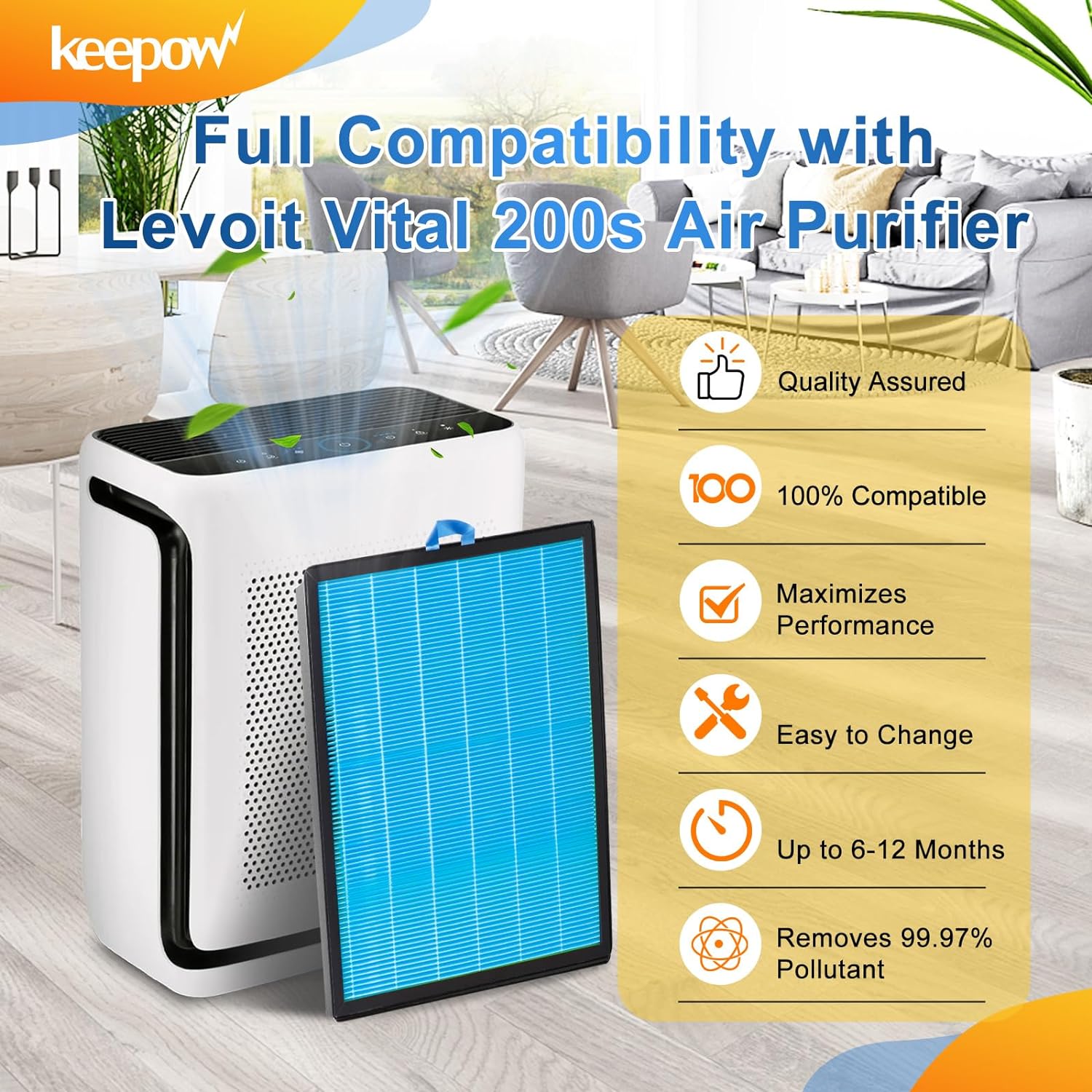 Keepow 3408F Air Filter for Vital 200S rf Smoke Remover Air Purifier Replacement Filters 3-in-1 H13 Ture HEPA and High-Efficiency Activated Carbon Filter Replace Part