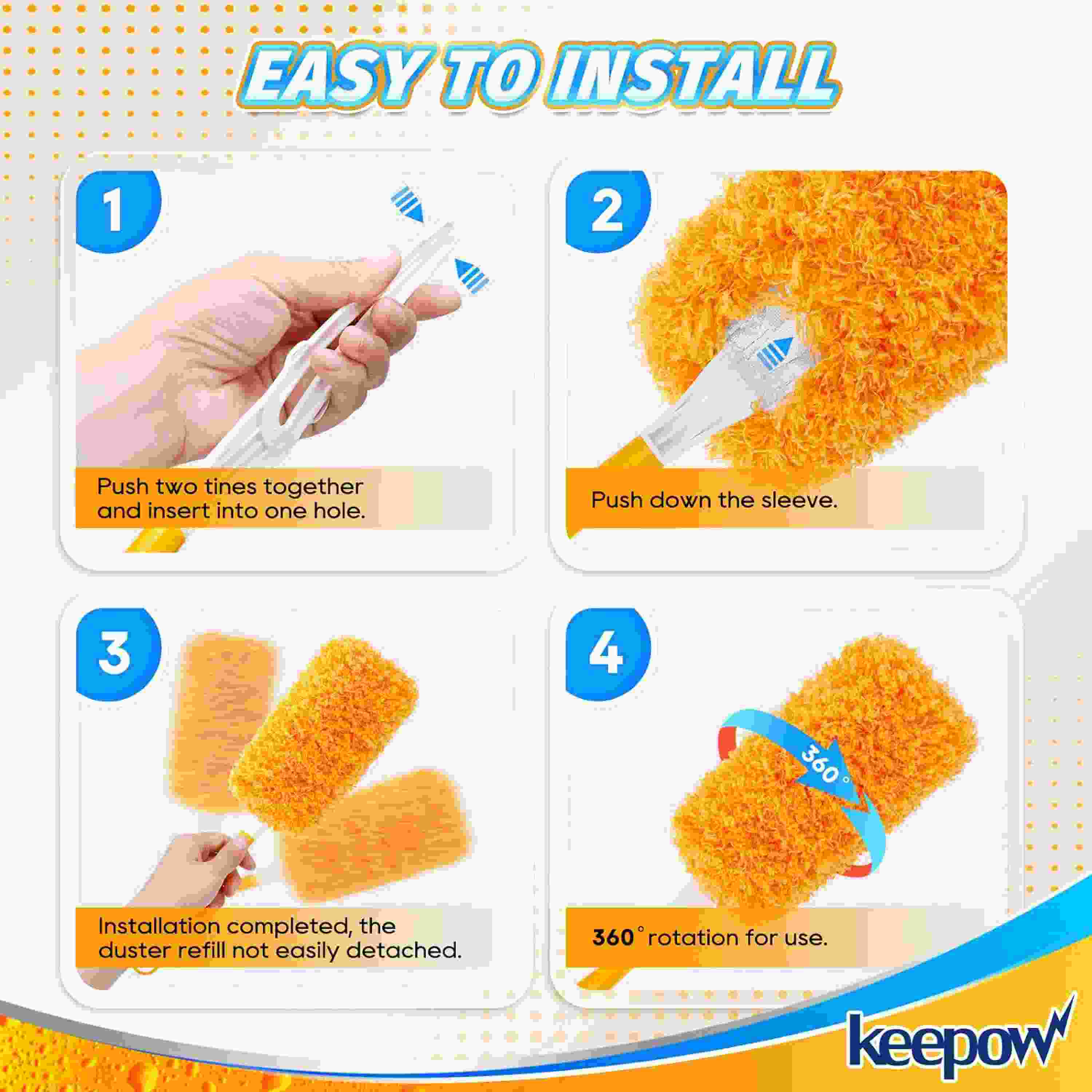 KEEPOW  5704M Reusable Microfiber Duster Refill Compatible with Swiffer Hand Duster, Heavy Duty Duster Refills, 4 Pack (Handle is Not Included)