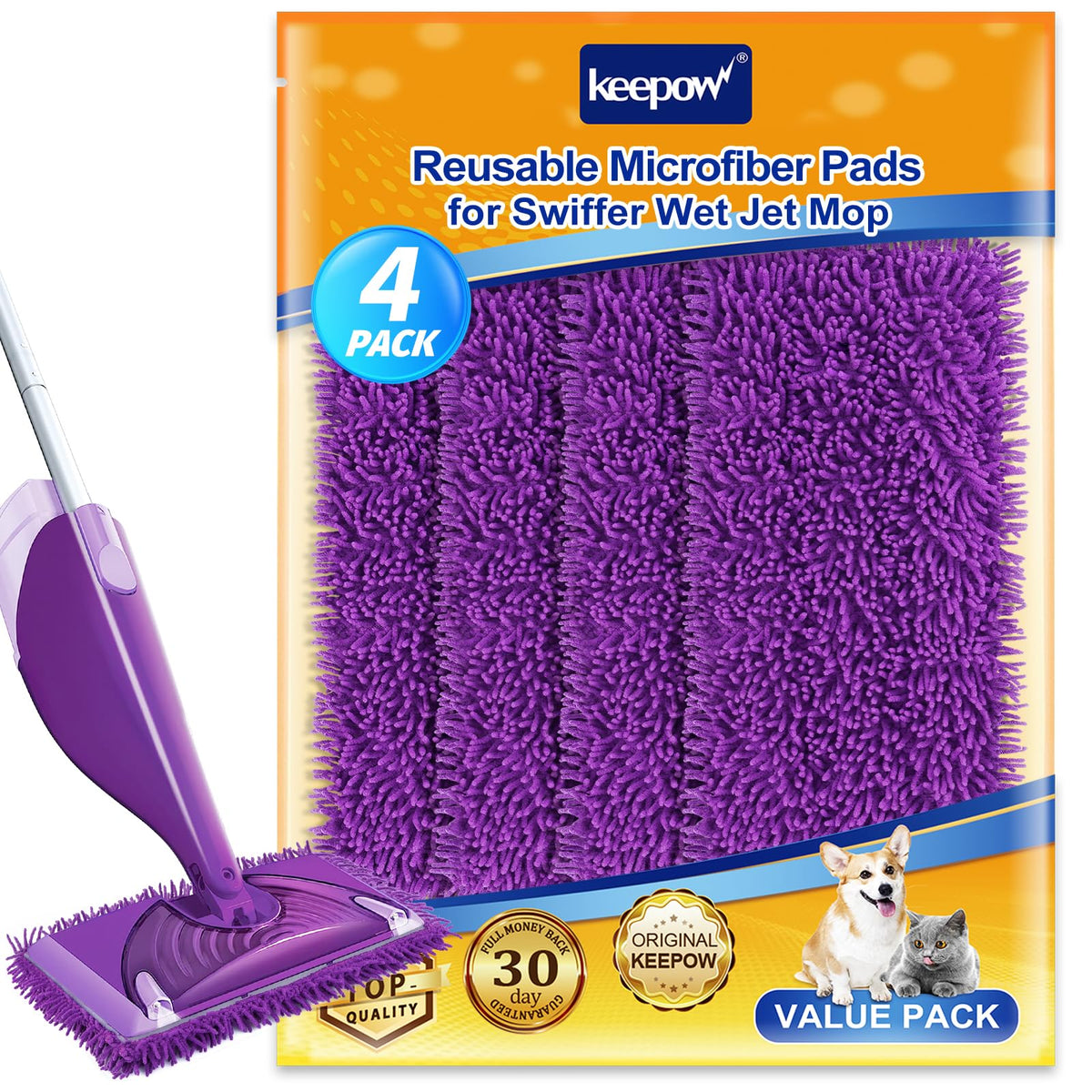 4 Lingettes Réutilisables Pour Swiffer WetJet - Microfibre Lavable - Nettoyage Sols
