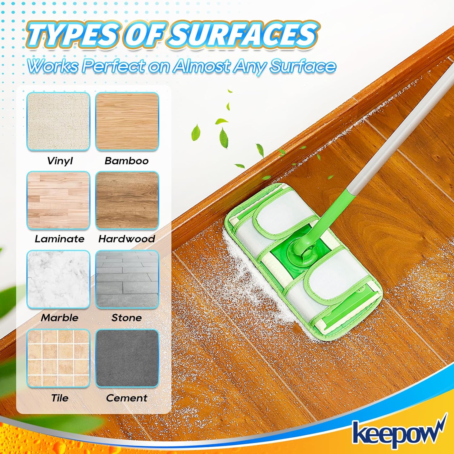 KEEPOW 5701M Dry Sweeping Cloths for Swiffer Sweeper, Reusable Washable Microfiber Mop Pads Refills