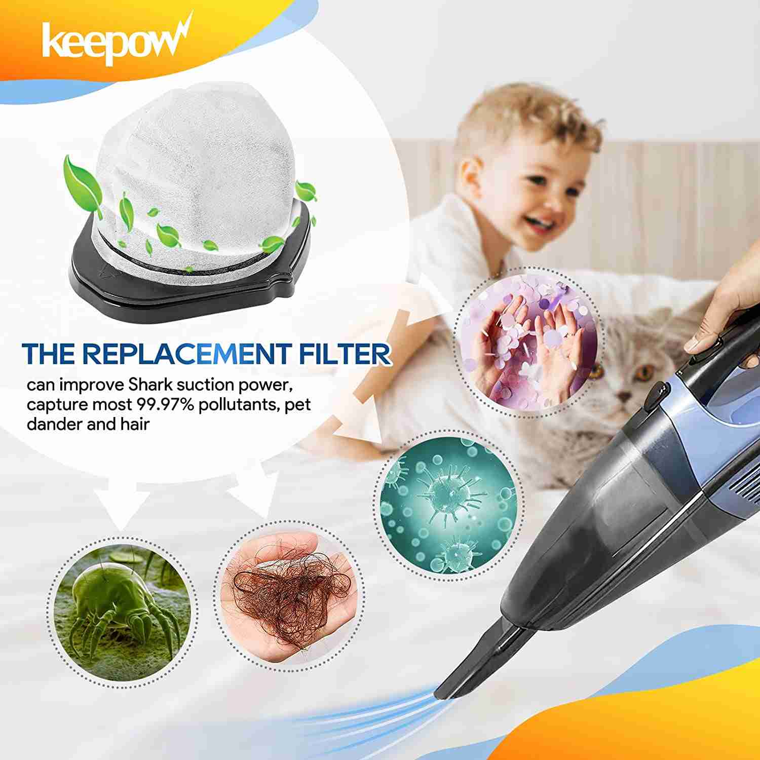 KEEPOW Vacuum Filter Replacement for Shark Cordless Handheld Vacuum 4-Pack