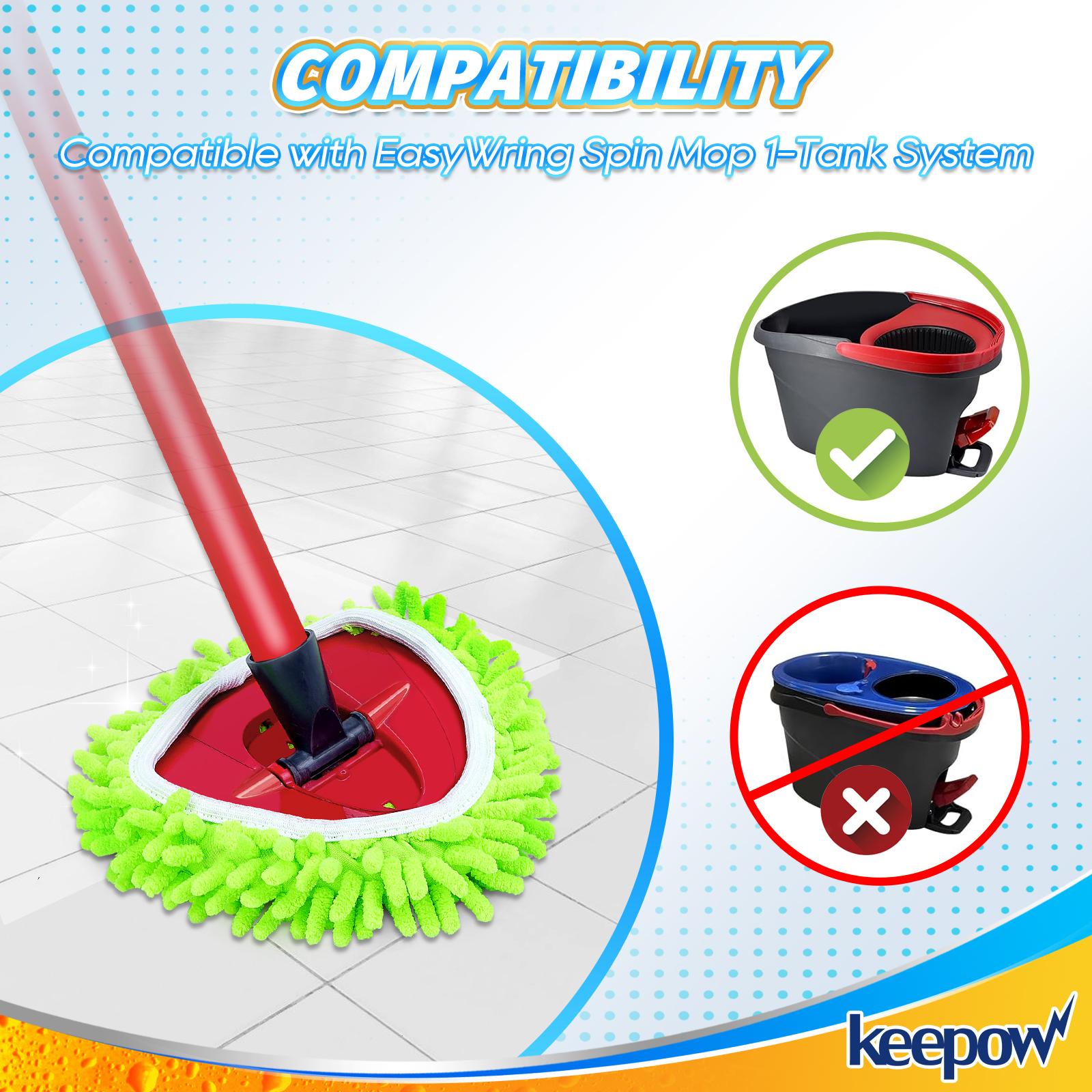 Keepow Reusable Mop Heads Replacements Compatible with O-cedar Spin Mop Easy Wring 1-Tank System 4 Pack