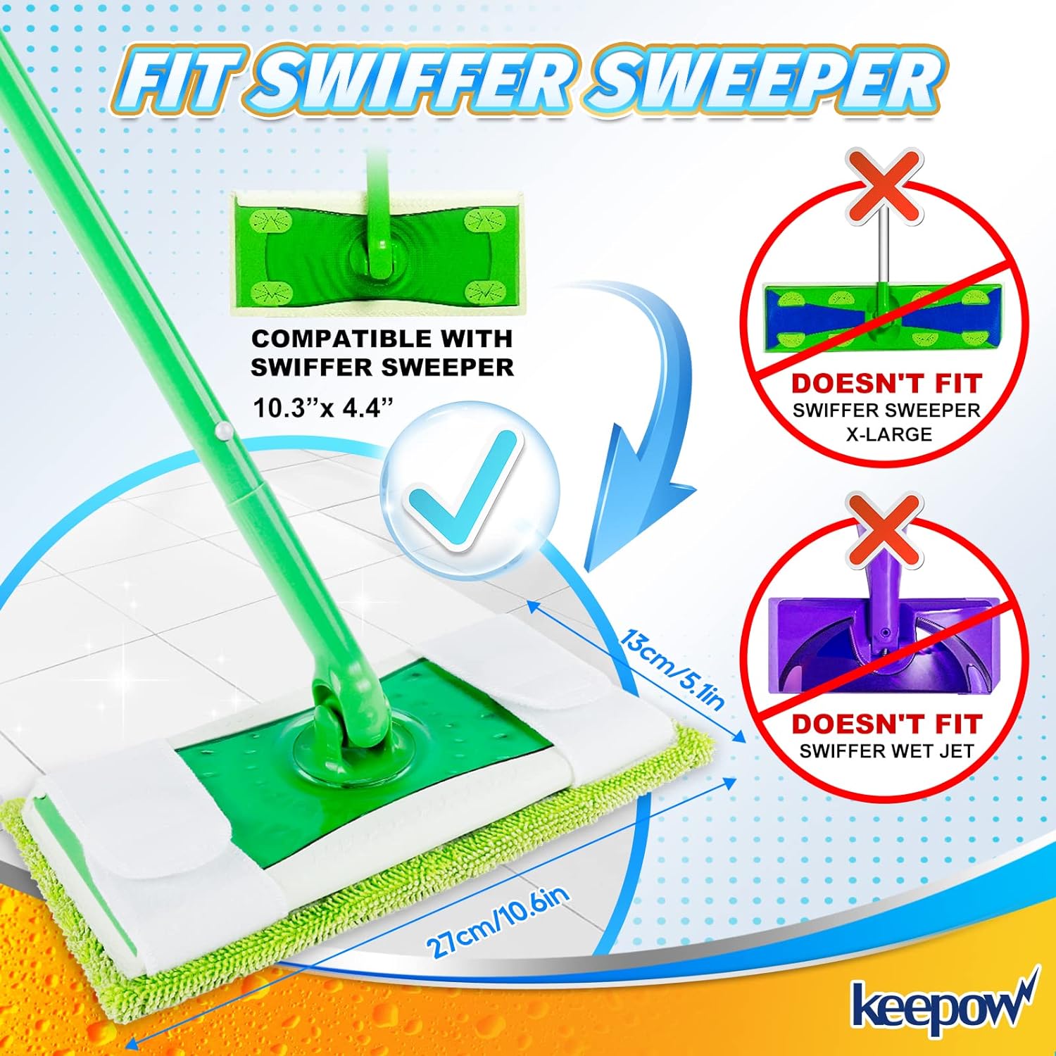 KEEPOW 5701M Juego de 6 paños de repuesto para mopa Swiffer Sweeper, microfibra sostenible para mopa de suelo, pulverizador, fregona limpiadora, lavable y reutilizable, color verde