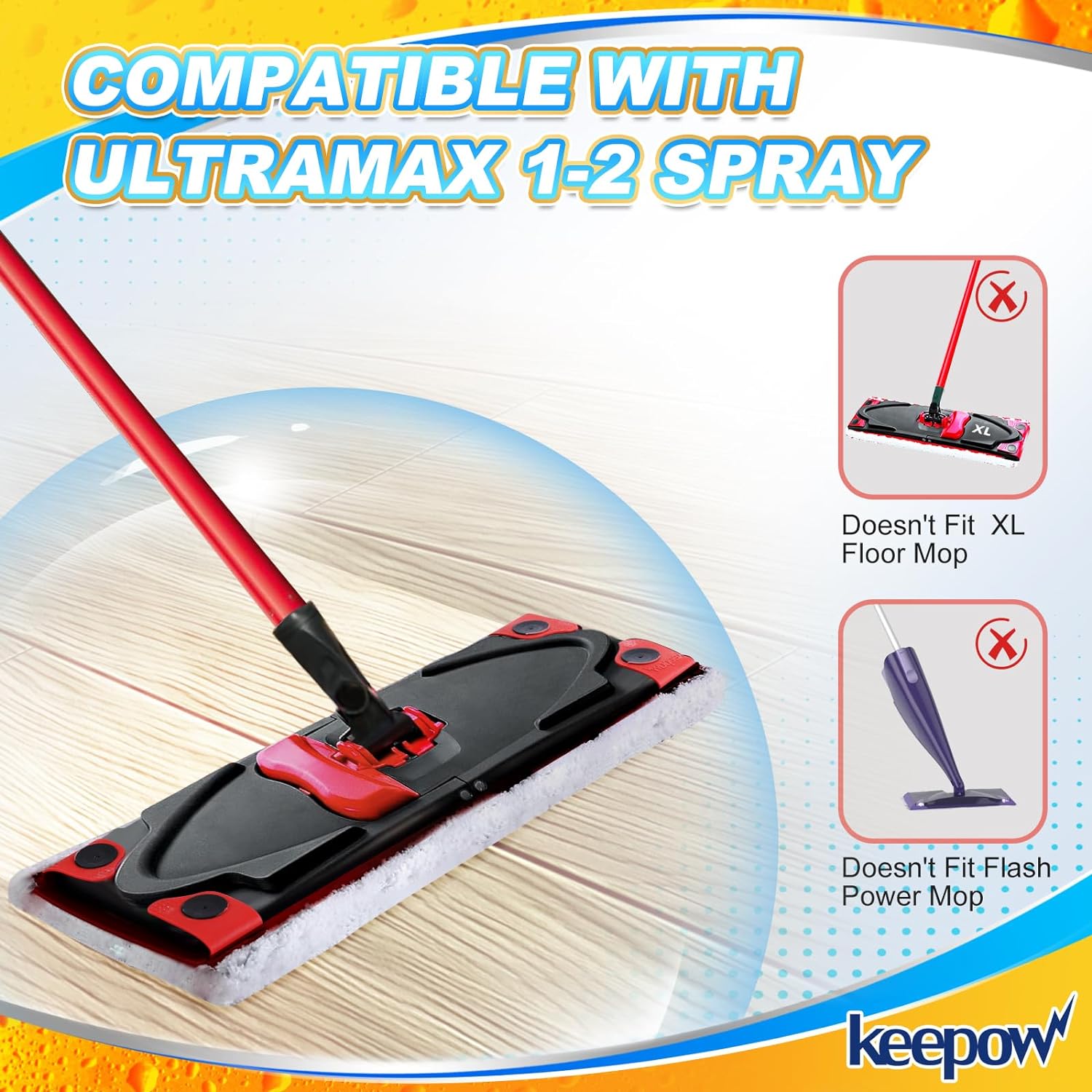 KEEPOW 6402M Mop Head Replacements for Ultramax 1-2 Spray Mop Refill, Microfibre Flat Floor Spray Mop 4 PCS