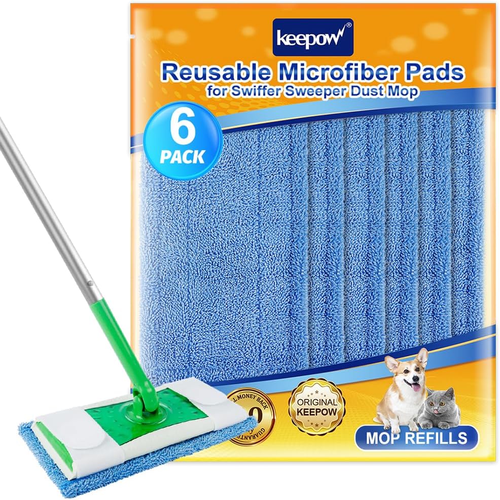 KEEPOW 5701M Blue Pads for All 10-12 Inch Flat Mop 6 Pcs