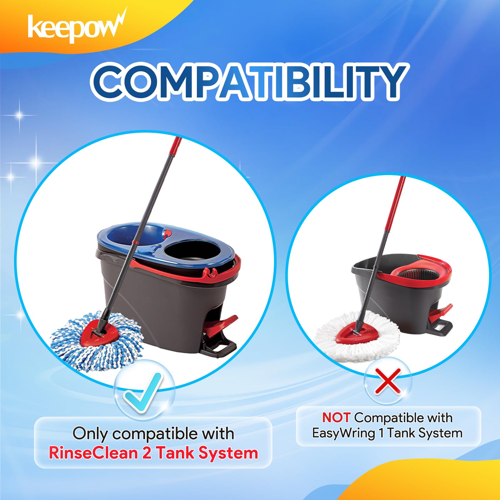 KEEPOW Spin Mop Replace Head Base Scrub Brush Compatible with O Ceda RinseClean 2 Tank System, Shower Floor Scrubber for Bathroom Kitchen Wall Tile Deck