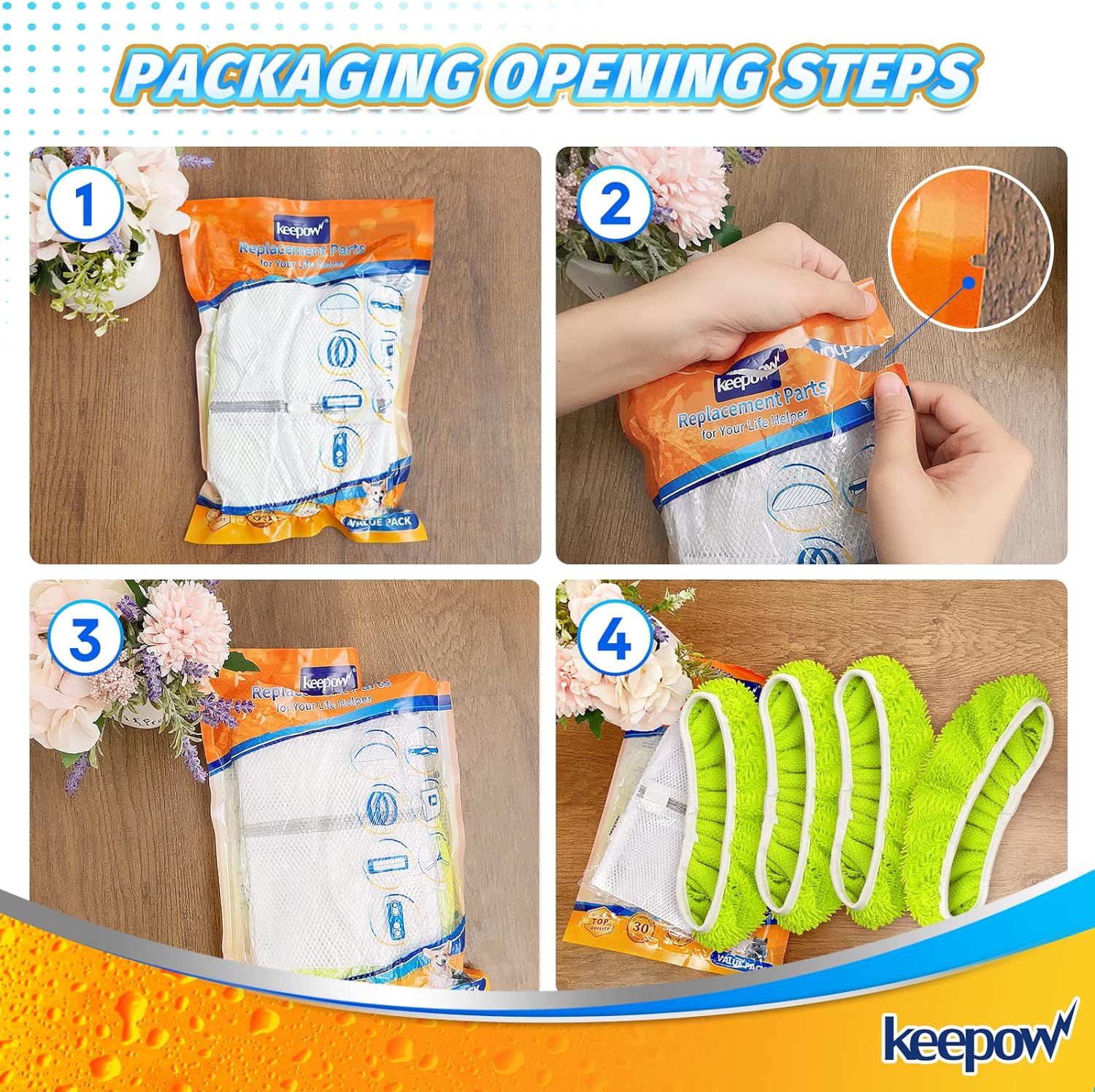 KEEPOW 5702M Microfiber Chenilles Pads for All 17*5 Inches Flat Mop 4 Pcs