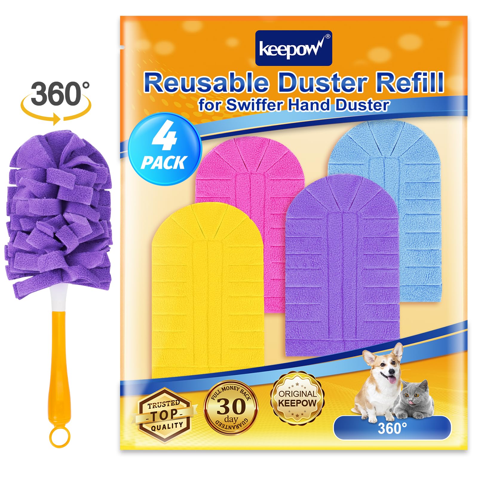 KEEPOW Reusable Polar fleece Duster Refill Compatible with Swiffer Hand Duster, 4 Pack (Handle is Not Included)