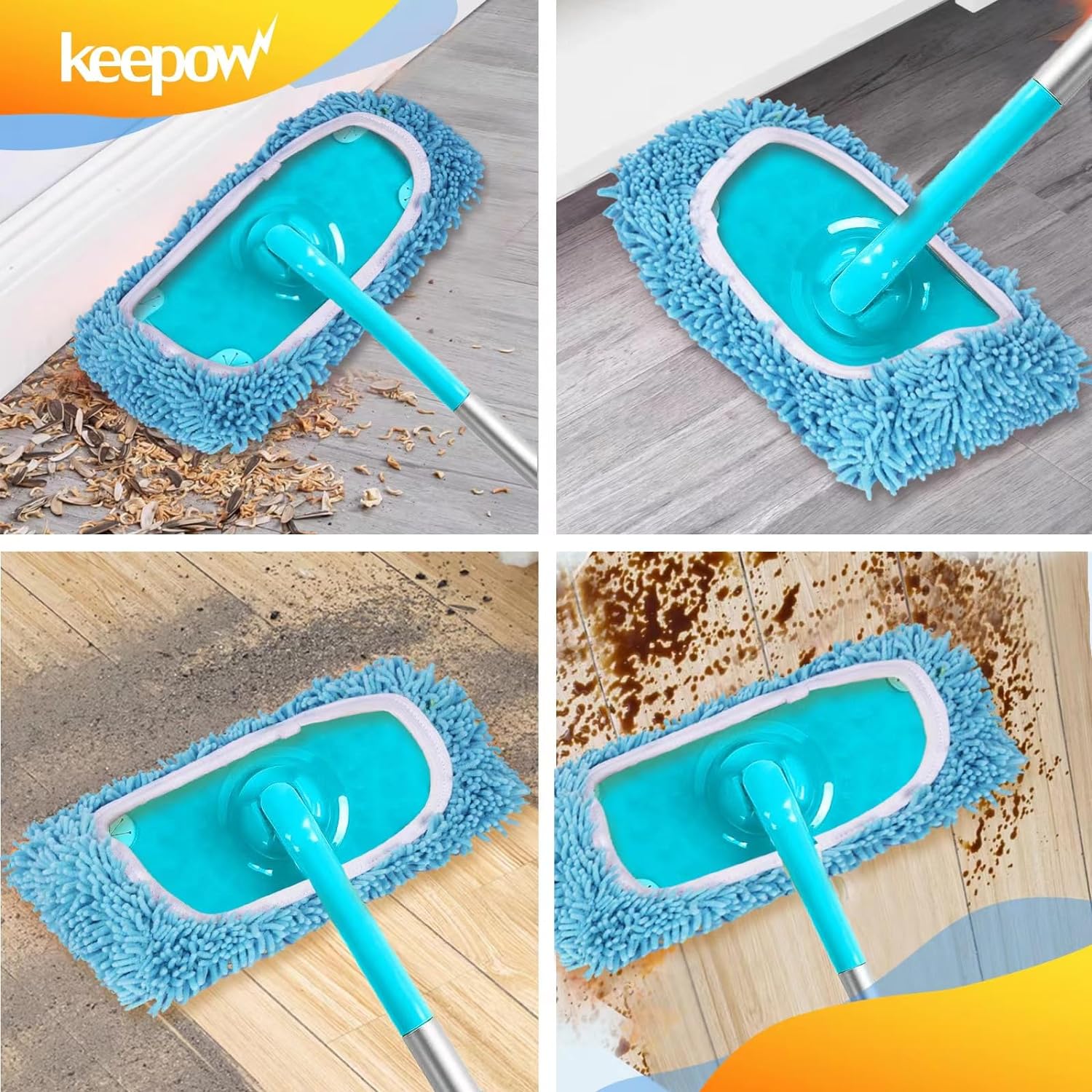 KEEPOW 5701M Reusable Mop Pads for 10-12 Inches Flat Mop, Microfiber Dry Pads for Flash Speed Mop(4 Pack)