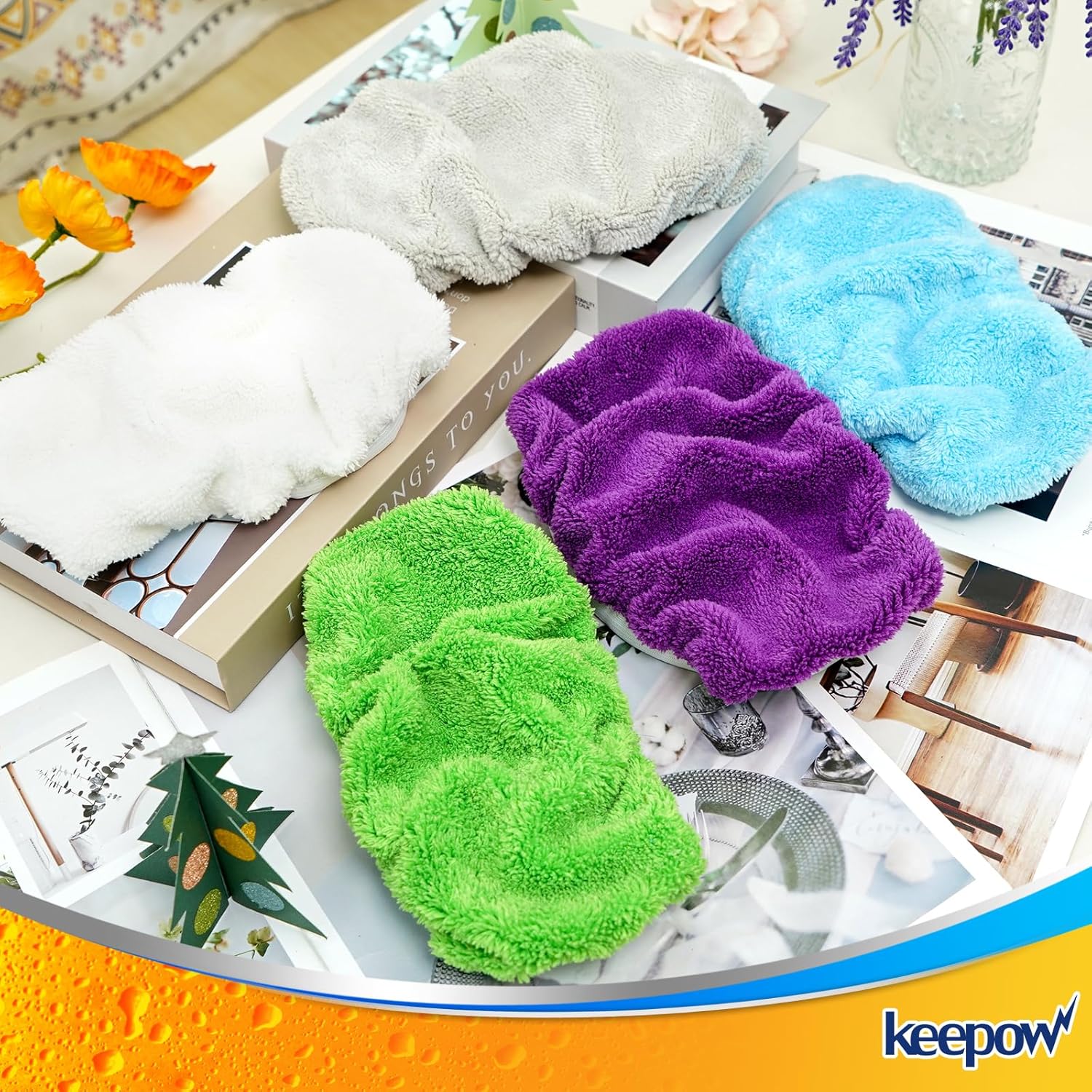 KEEPOW Green Cotton Pads for All 10-12 Inches Flat Mop 10 Mix Color