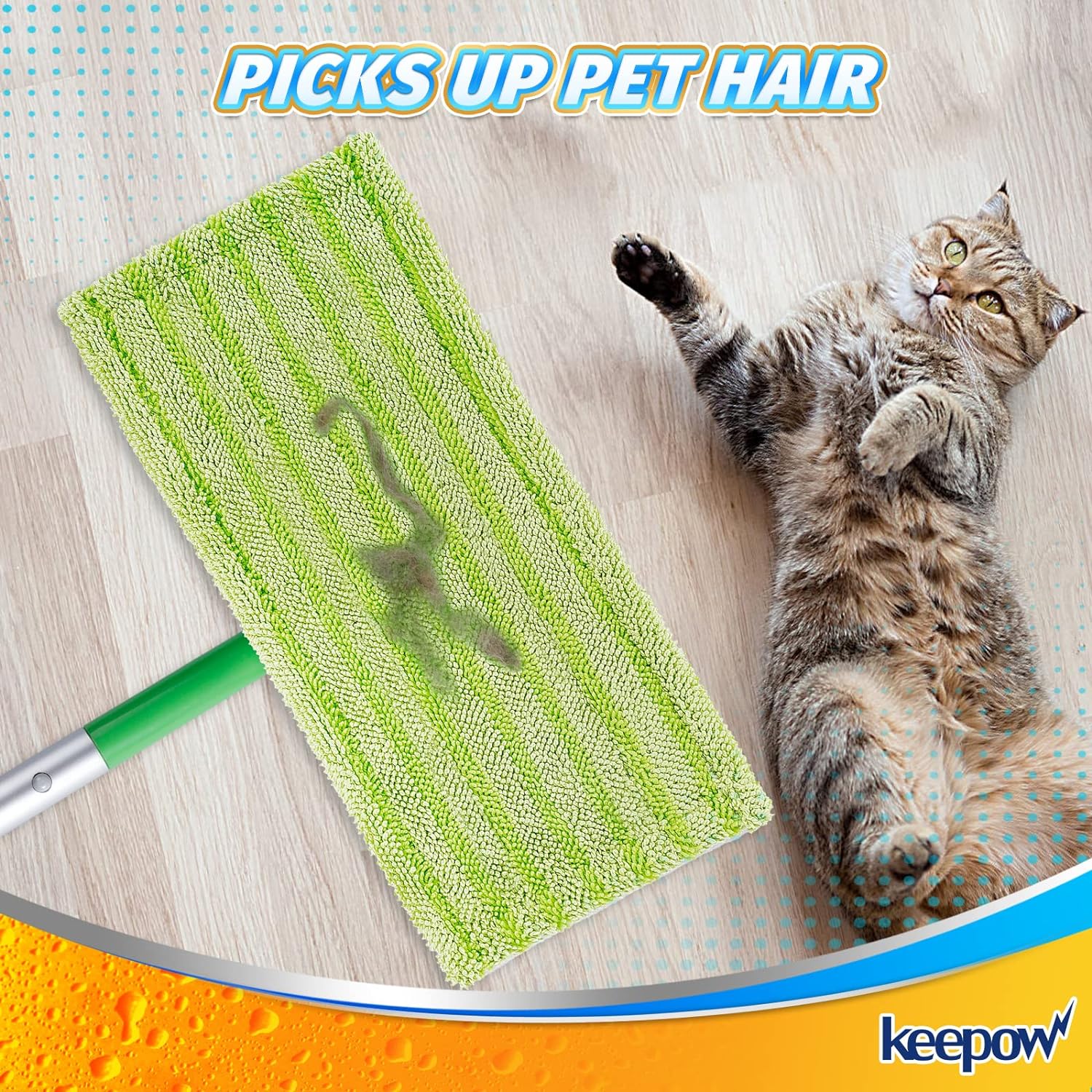 KEEPOW 5701M Juego de 6 paños de repuesto para mopa Swiffer Sweeper, microfibra sostenible para mopa de suelo, pulverizador, fregona limpiadora, lavable y reutilizable, color verde