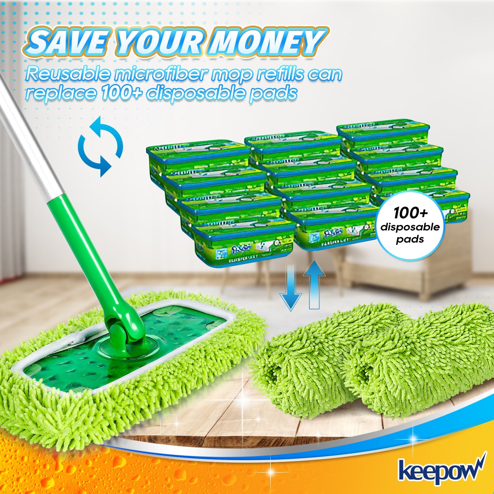 KEEPOW 5701M Toallitas secas reutilizables compatibles con Swiffer Sweeper, 6 unidades (la fregona no está incluida)