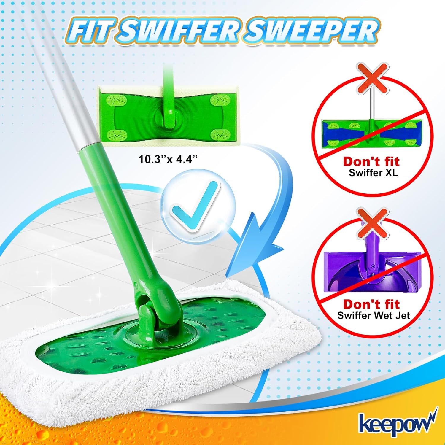 KEEPOW Green Cotton Pads for All 10-12 Inches Flat Mop 10 Mix Color
