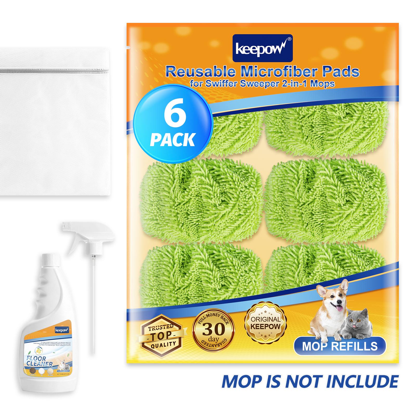 KEEPOW Reusable Mop Pads + Cleaner Solution 500ml set for All 10 Inches Flat Mop With Washing Bag(Mop is Not Included)