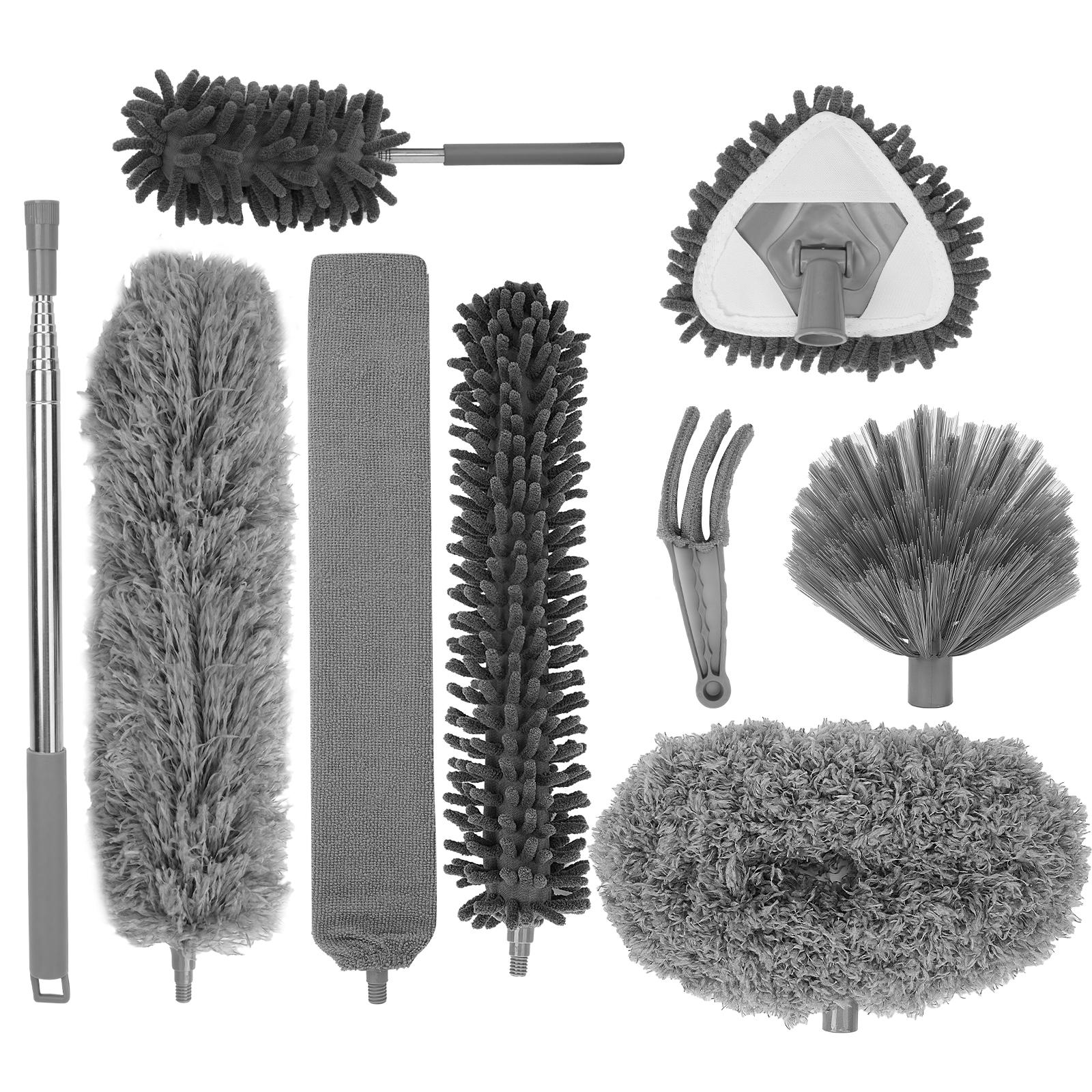 KEEPOW Microfiber Duster Set With Extension Pole, Stainless Steel Extension Pole 85.5 to 256 cm