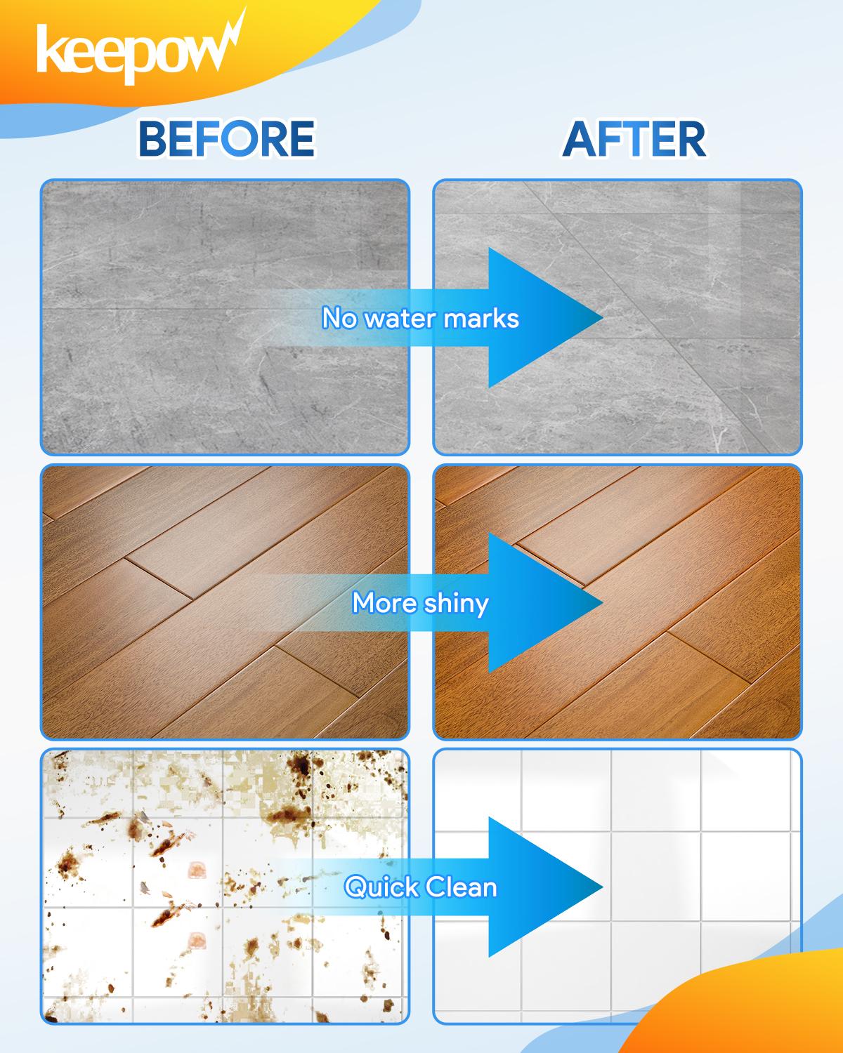 KEEPOW Reusable Mop Pads + Cleaner Solution 500ml set for All 10 Inches Flat Mop With Washing Bag(Mop is Not Included)