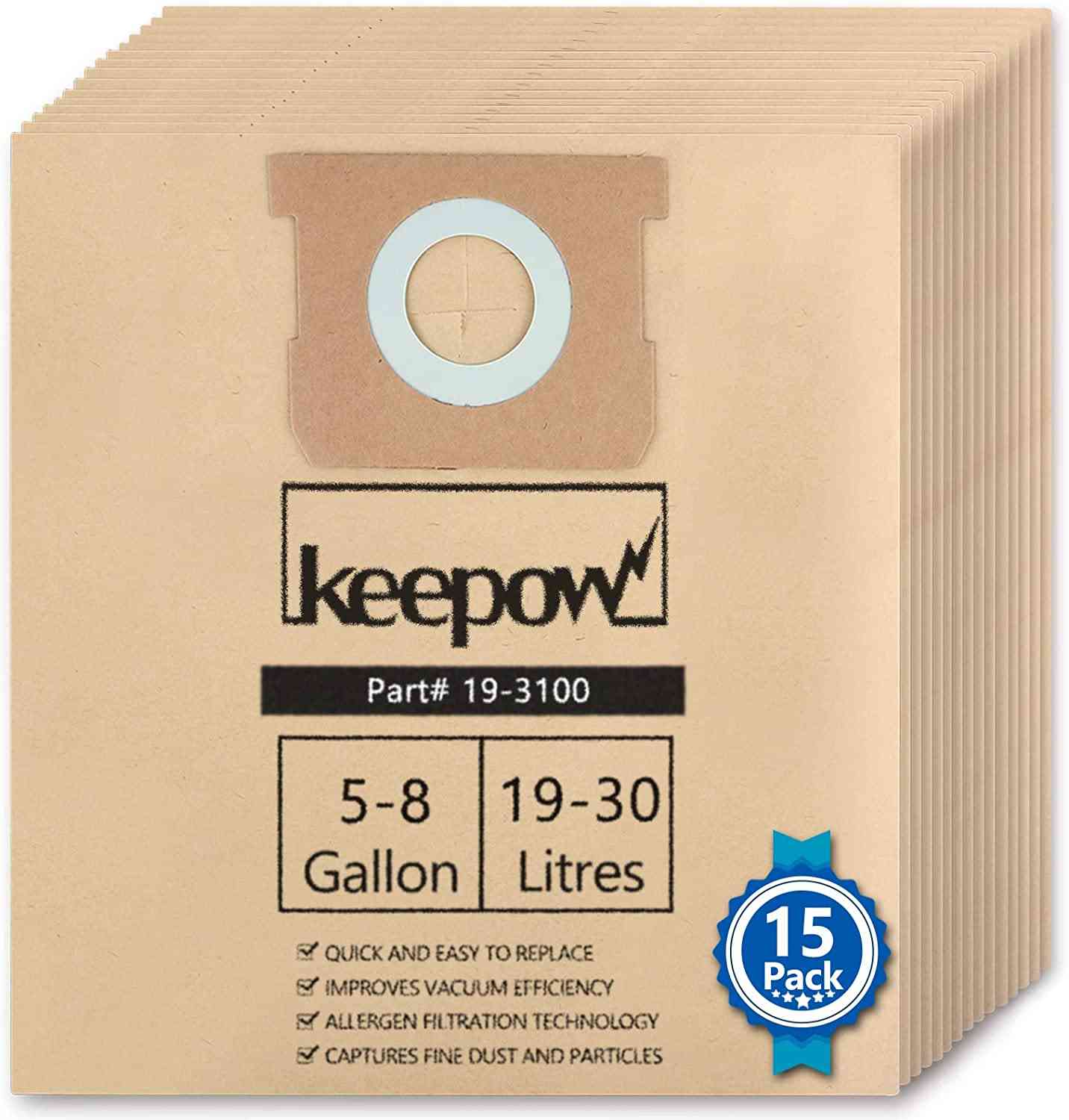 KEEPOW Shop Vacacuum Bags for Stanley 15-Pack