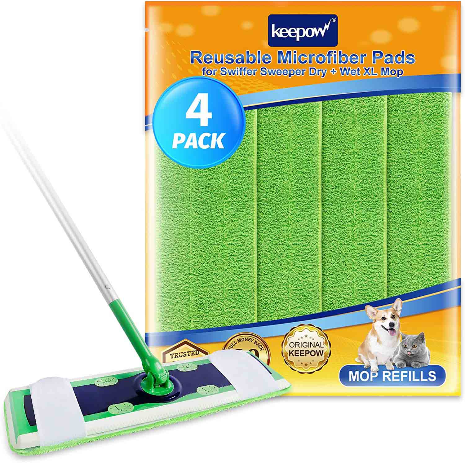 KEEPOW Microfiber Mop Pad Refills for Swiffer XL Sweeper 4-Pack