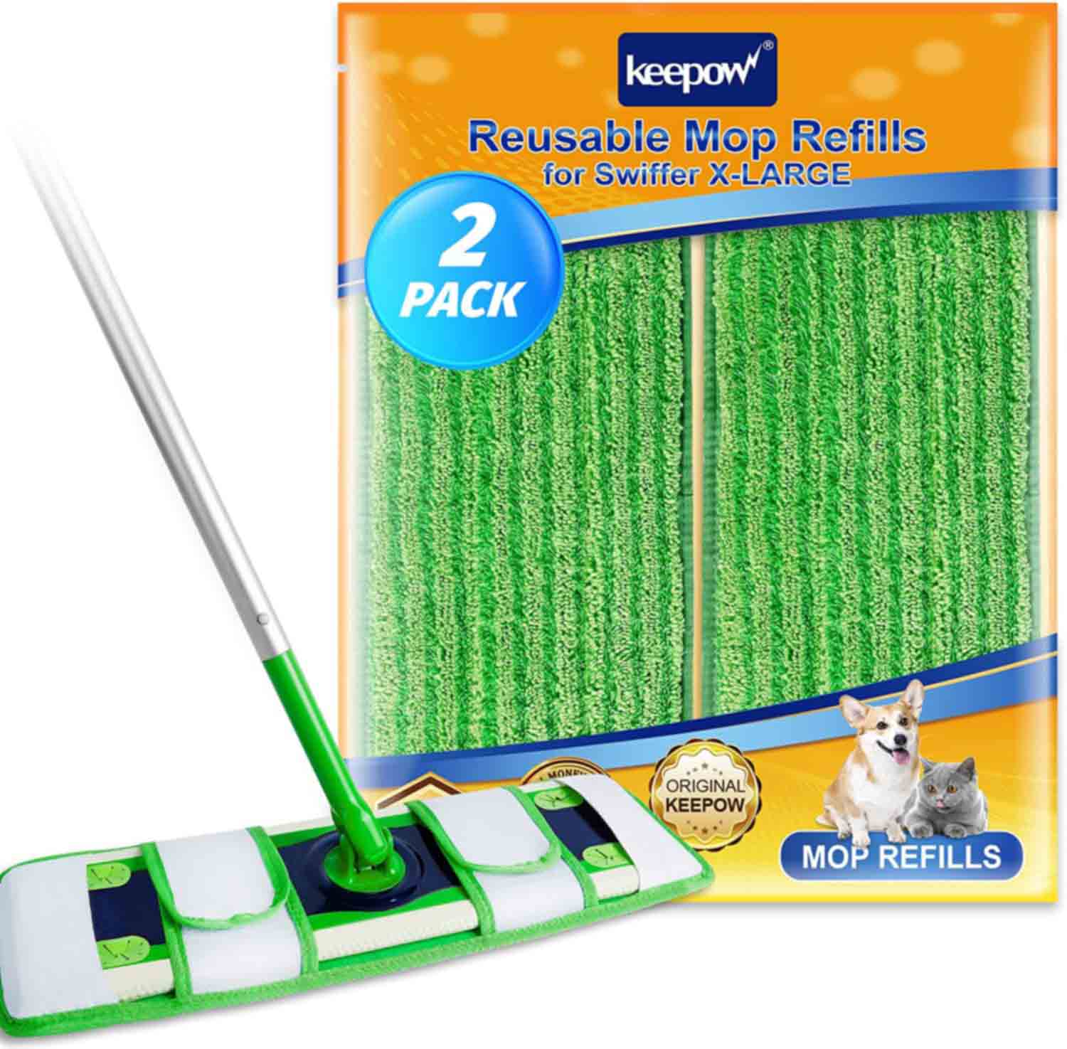 KEEPOW 2-Pack Microfiber Mop Pads for Swiffer XL Mop