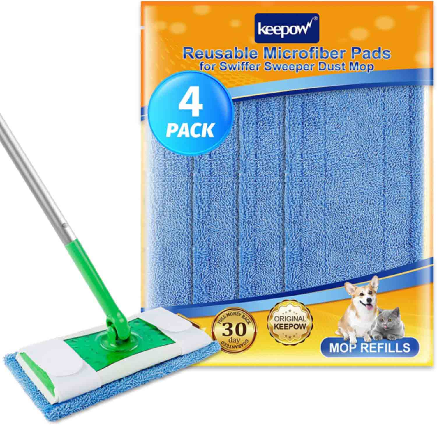 KEEPOW 4-Pack Blue Microfiber Pads for Swiffer Sweeper Mops