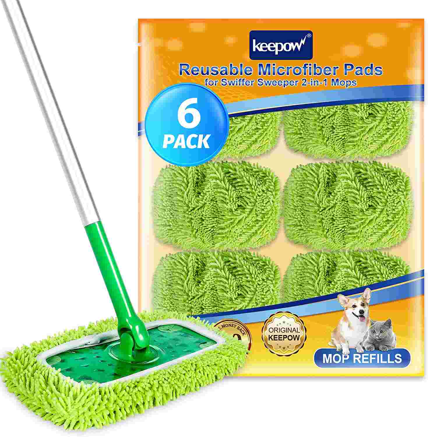 KEEPOW Microfiber Mop Pads Refills for Swiffer 6-Pack