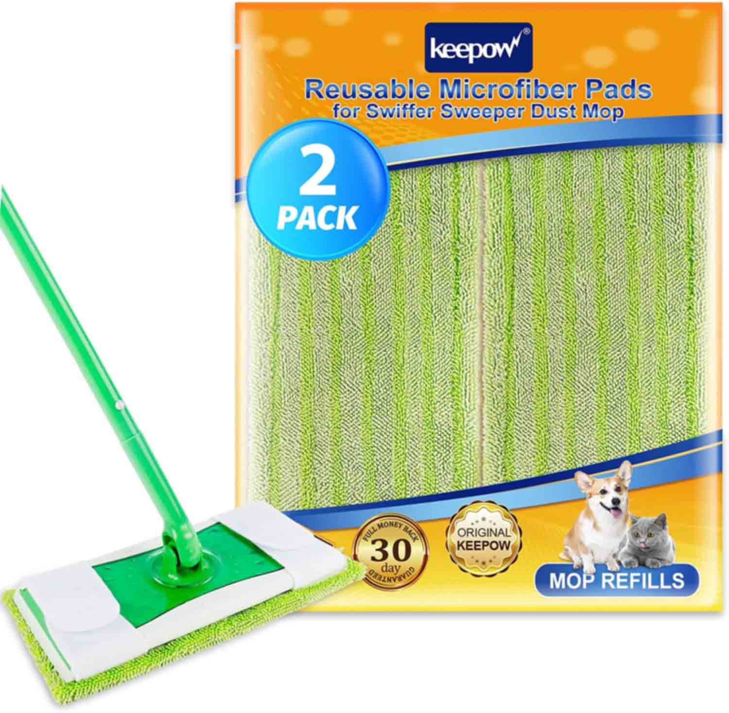 KEEPOW Reusable Sweeping Cloths for Swiffer Mop 2-Pack