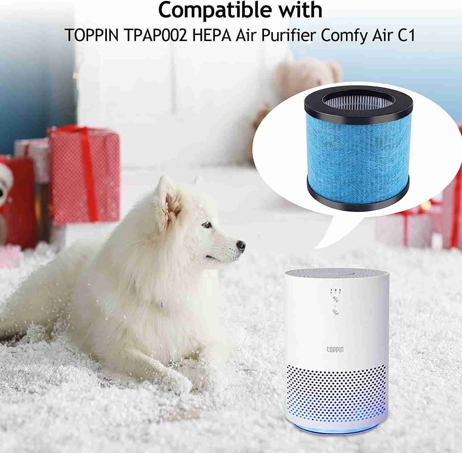 KEEPOW TPAP002 Hepa Filter Replacement Compatible with TOPPIN TPAP002 HEPA Air Purifier Comfy Air C1, Part # TPFF002 (2 Pack)